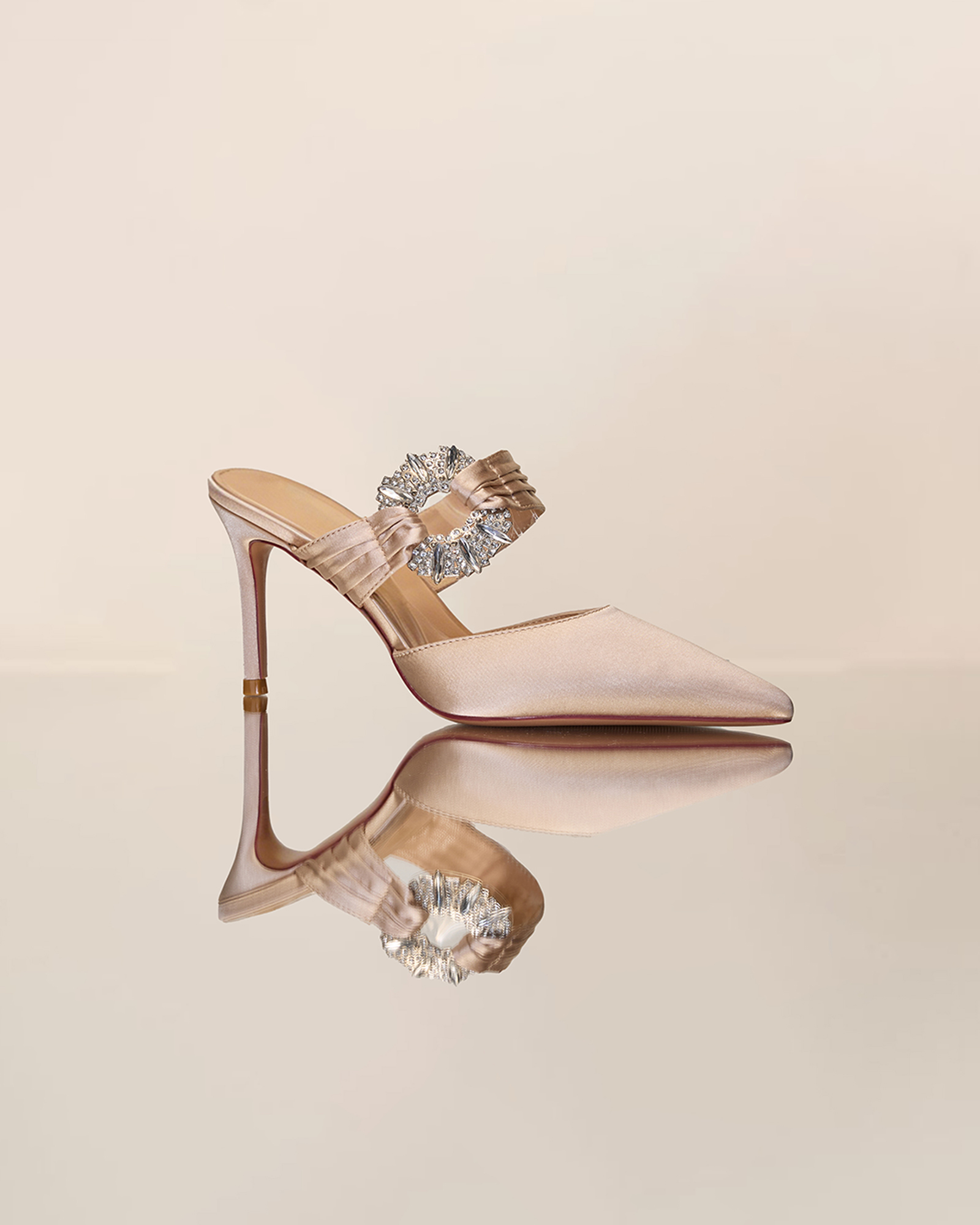 Sasha Diamond Satin Mules In Beige
