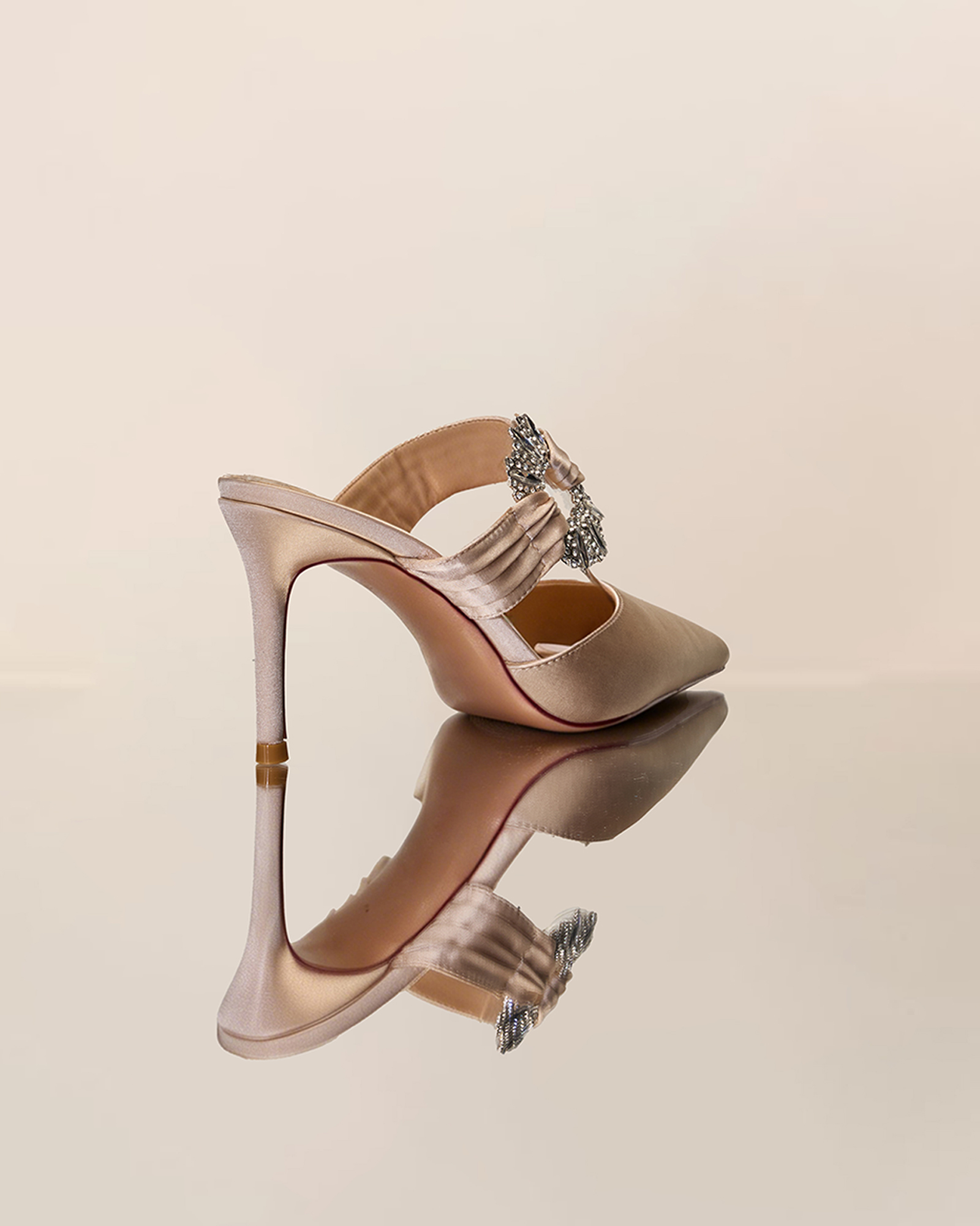 Sasha Diamond Satin Mules In Beige