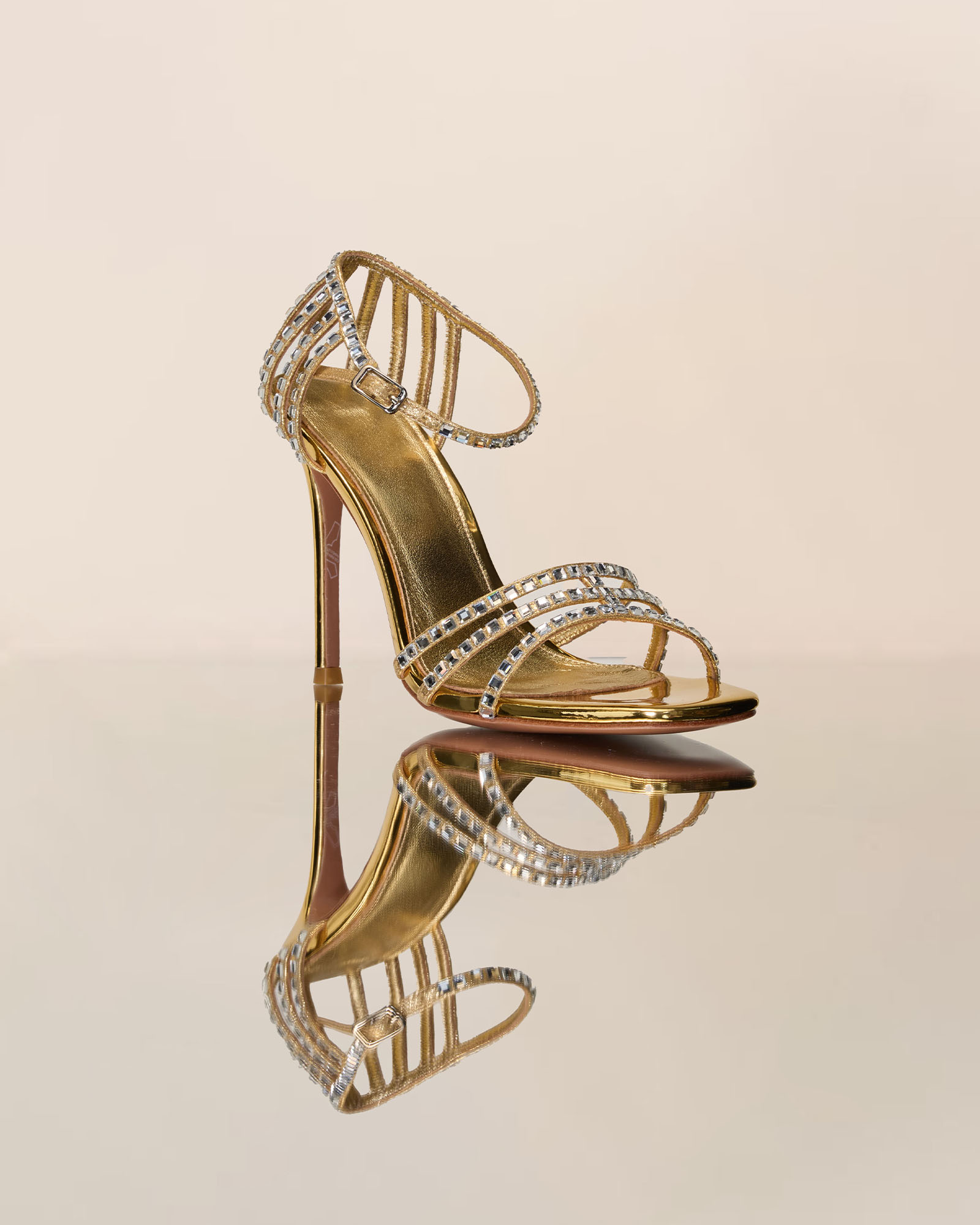 Josie Rhinestone Cage Strap Sandals In Gold