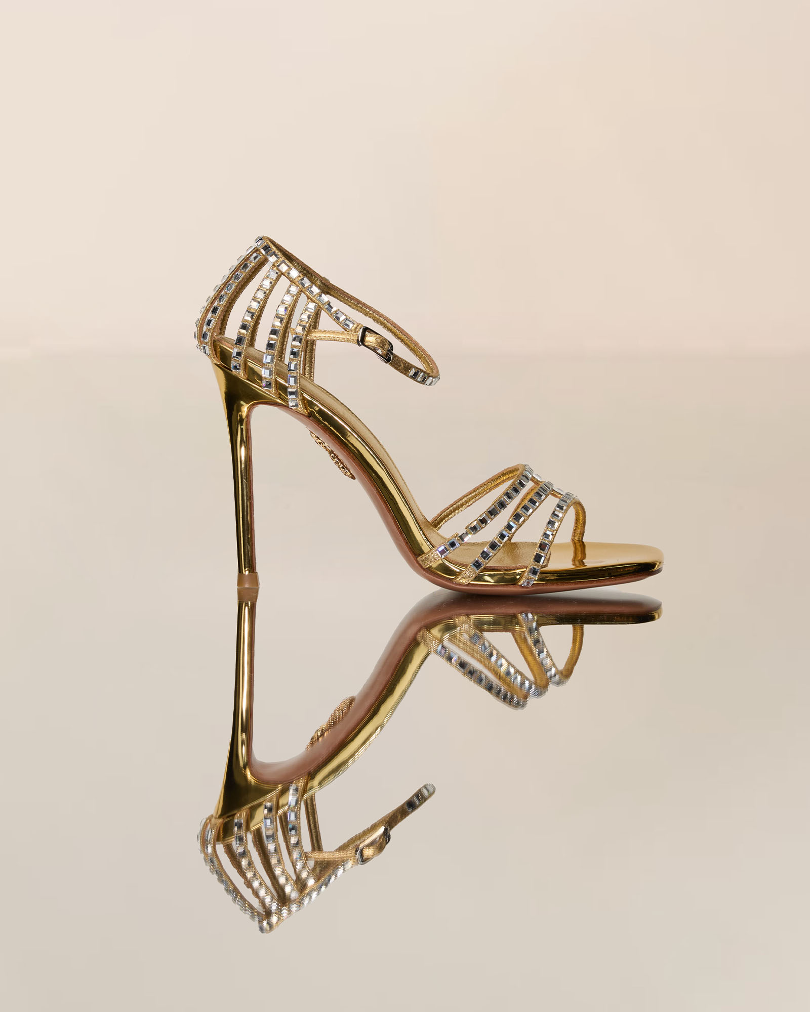 Josie Rhinestone Cage Strap Sandals In Gold