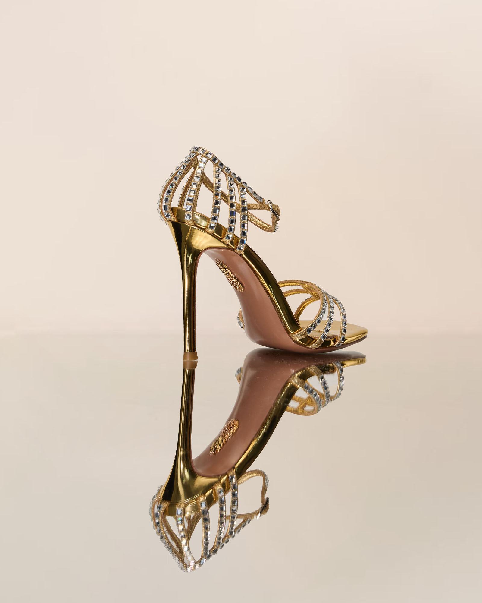Josie Rhinestone Cage Strap Sandals In Gold