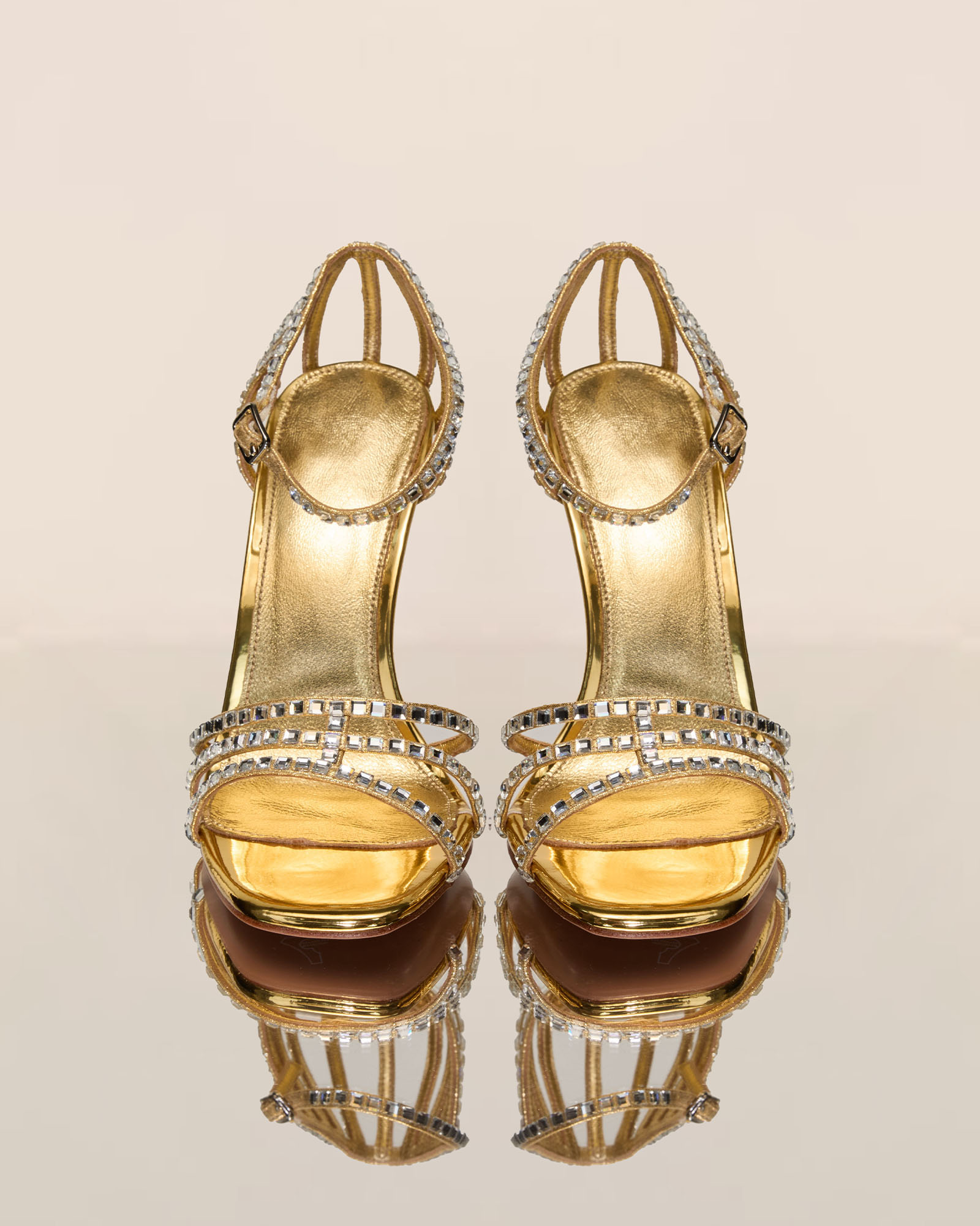 Josie Rhinestone Cage Strap Sandals In Gold