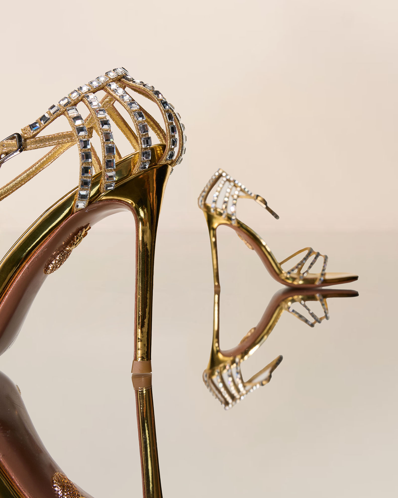 Josie Rhinestone Cage Strap Sandals In Gold