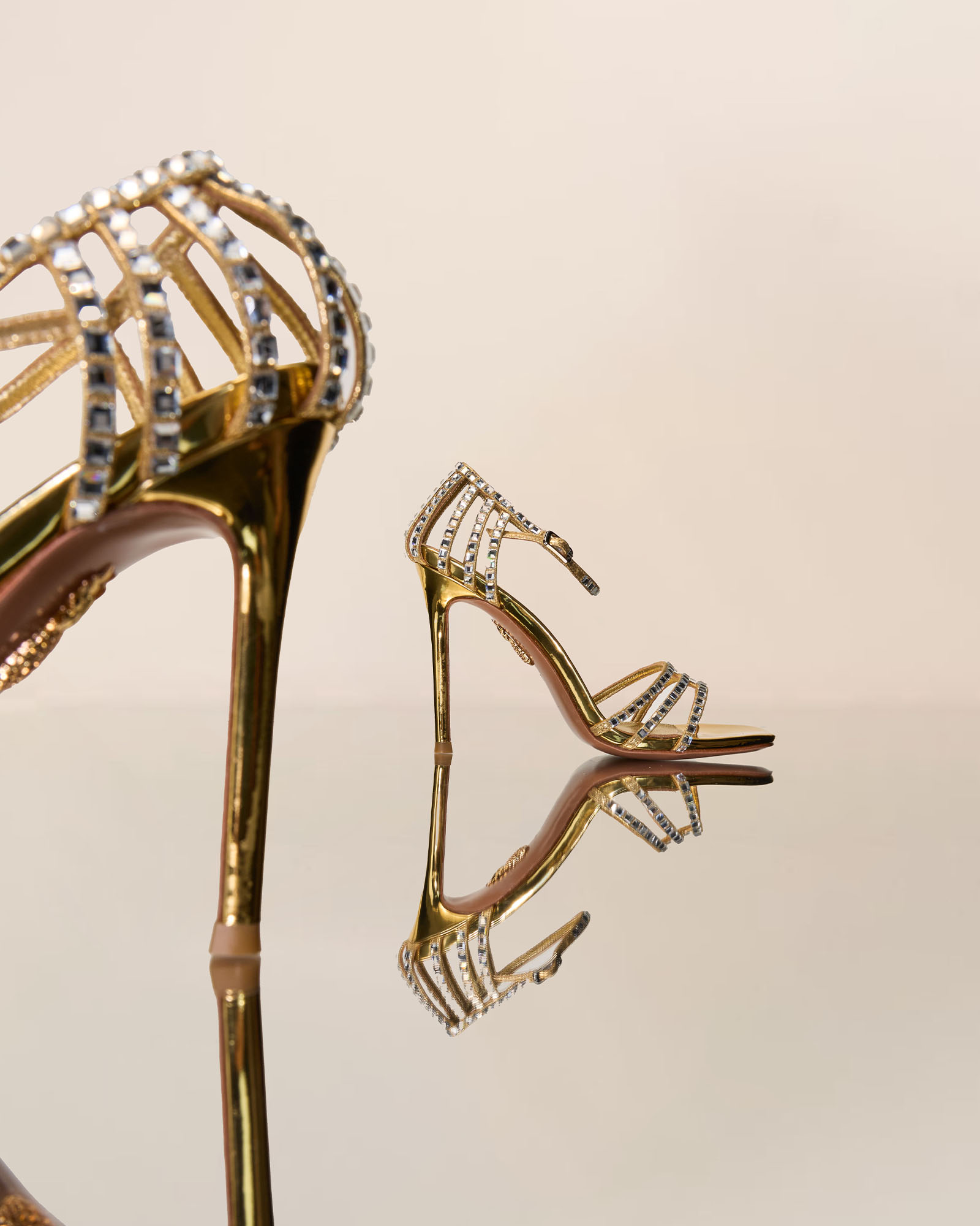 Josie Rhinestone Cage Strap Sandals In Gold