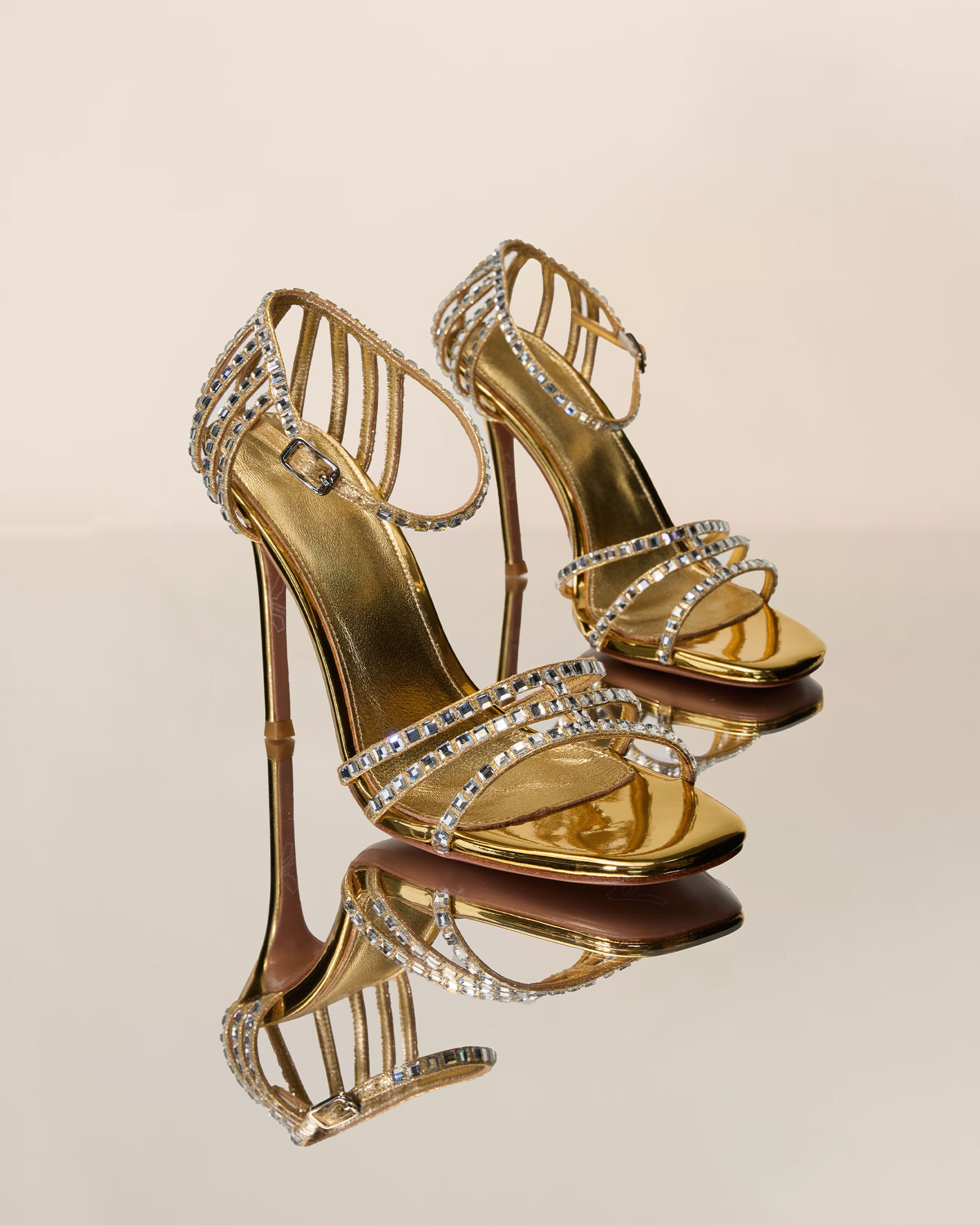 Josie Rhinestone Cage Strap Sandals In Gold