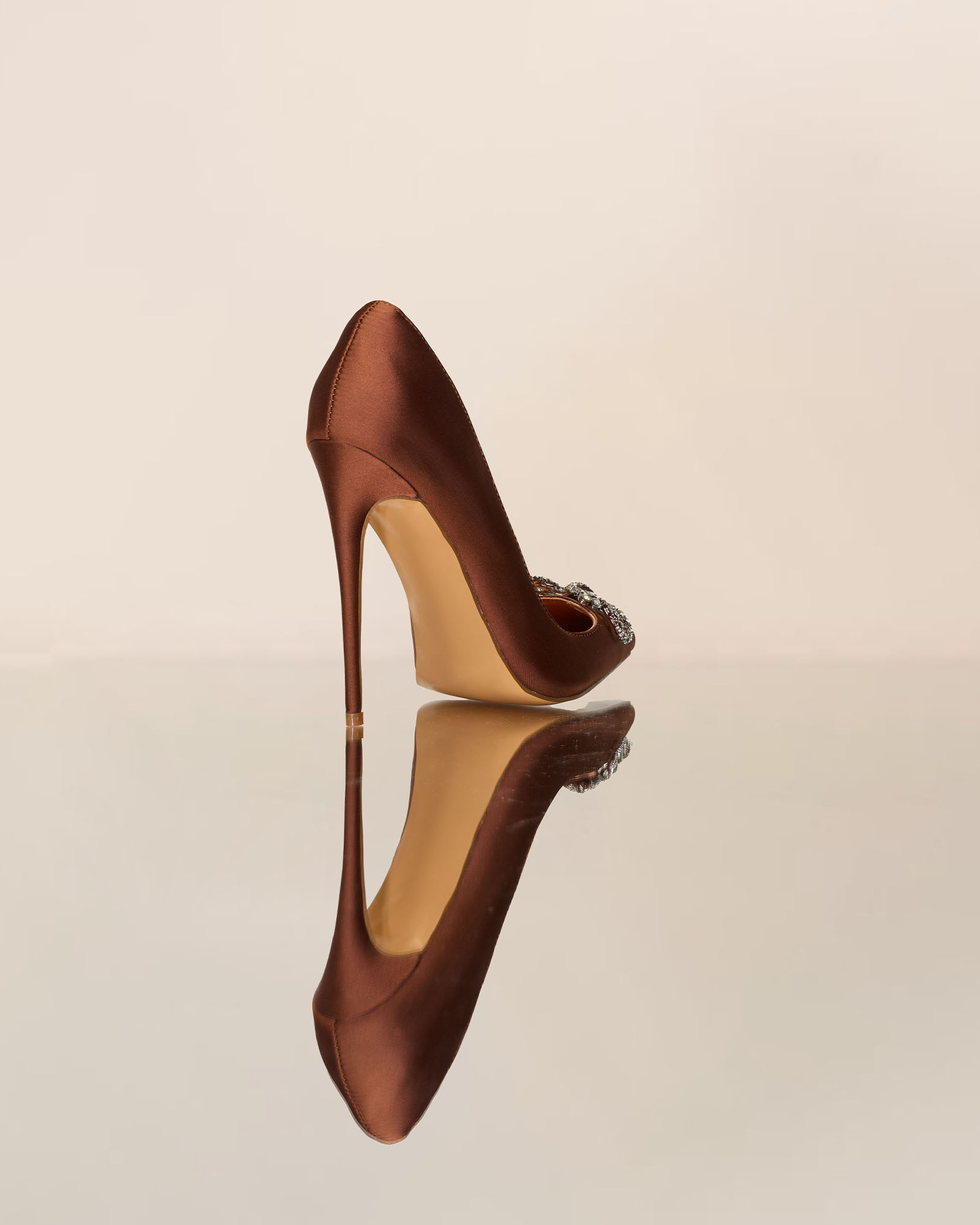Fedora Crystal Bow Pumps In Mocha