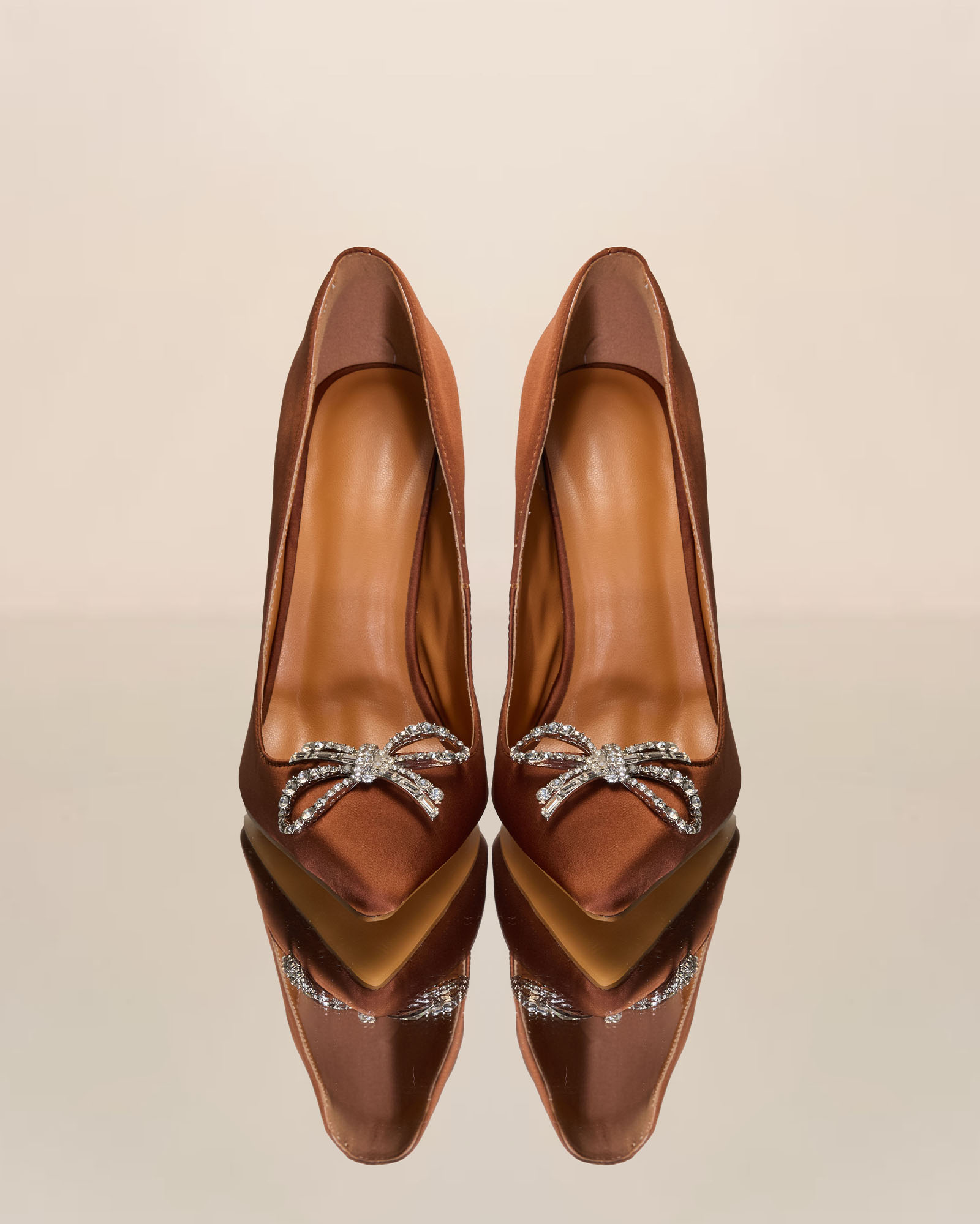 Fedora Crystal Bow Pumps In Mocha