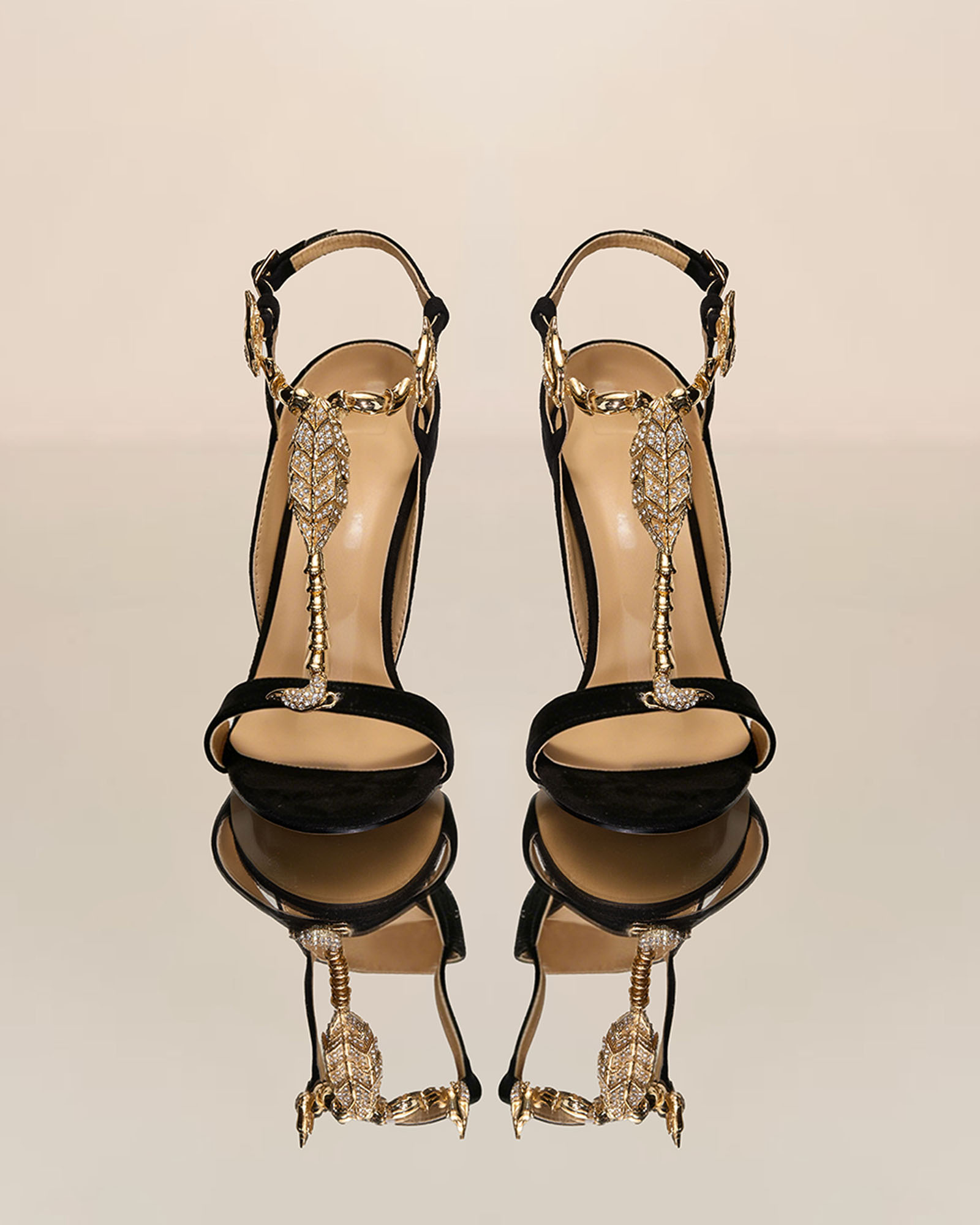 Pia Rhinestone Scorpion Strap Closed-back Sandals 