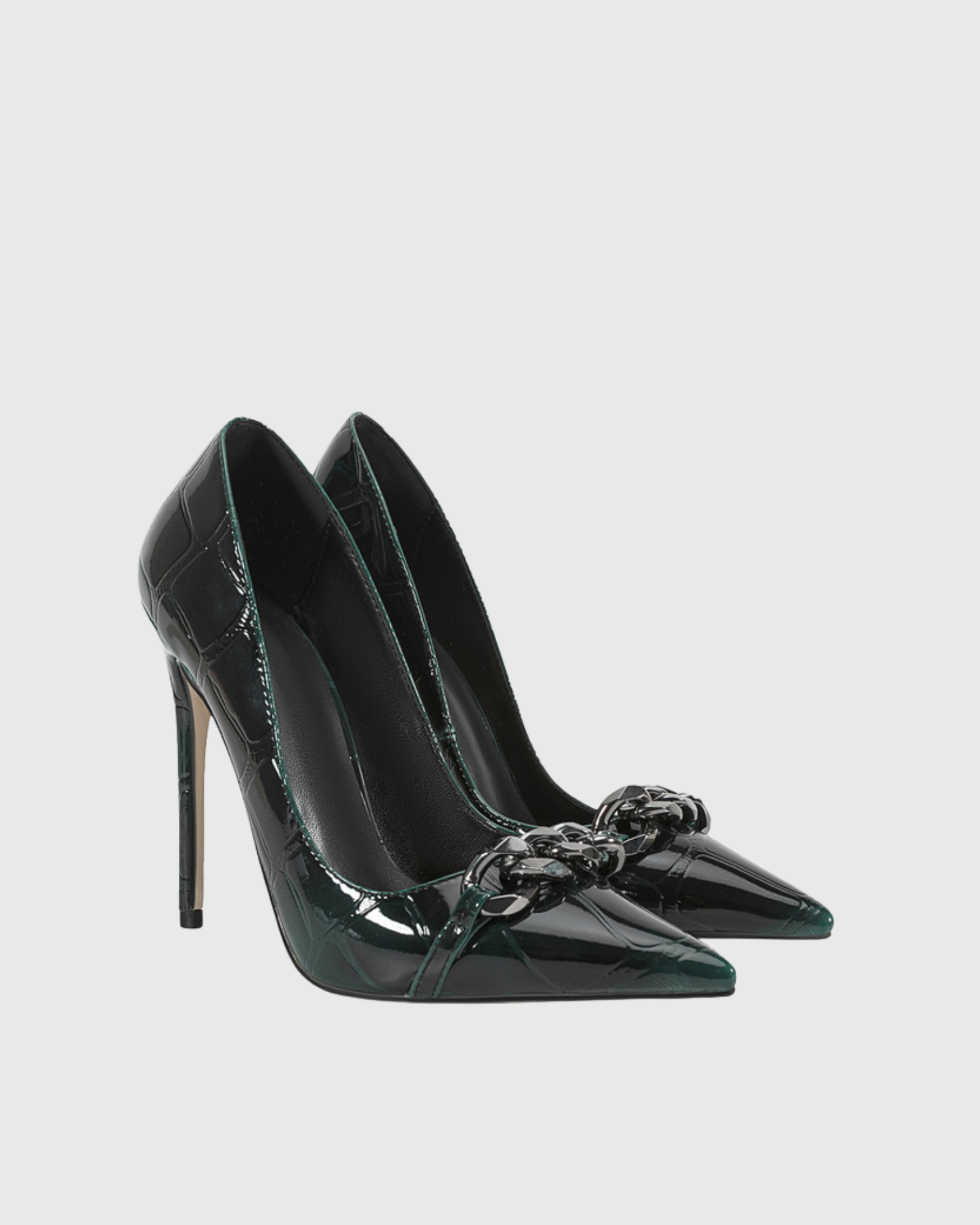 Eliza Metal Chain Croc Embossed Pumps In Emerald