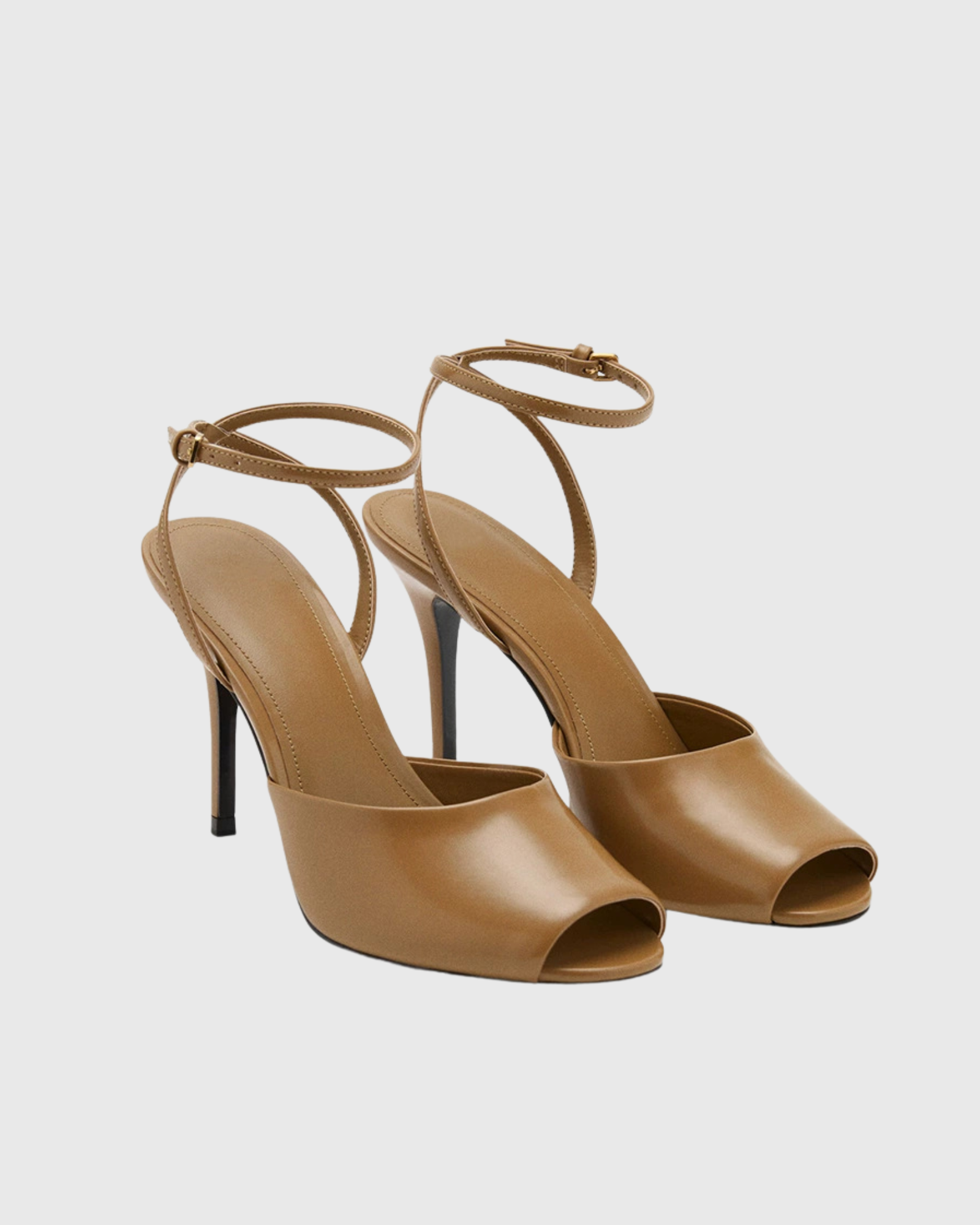 Freya Leather Strap Stiletto Sandals In Brown
