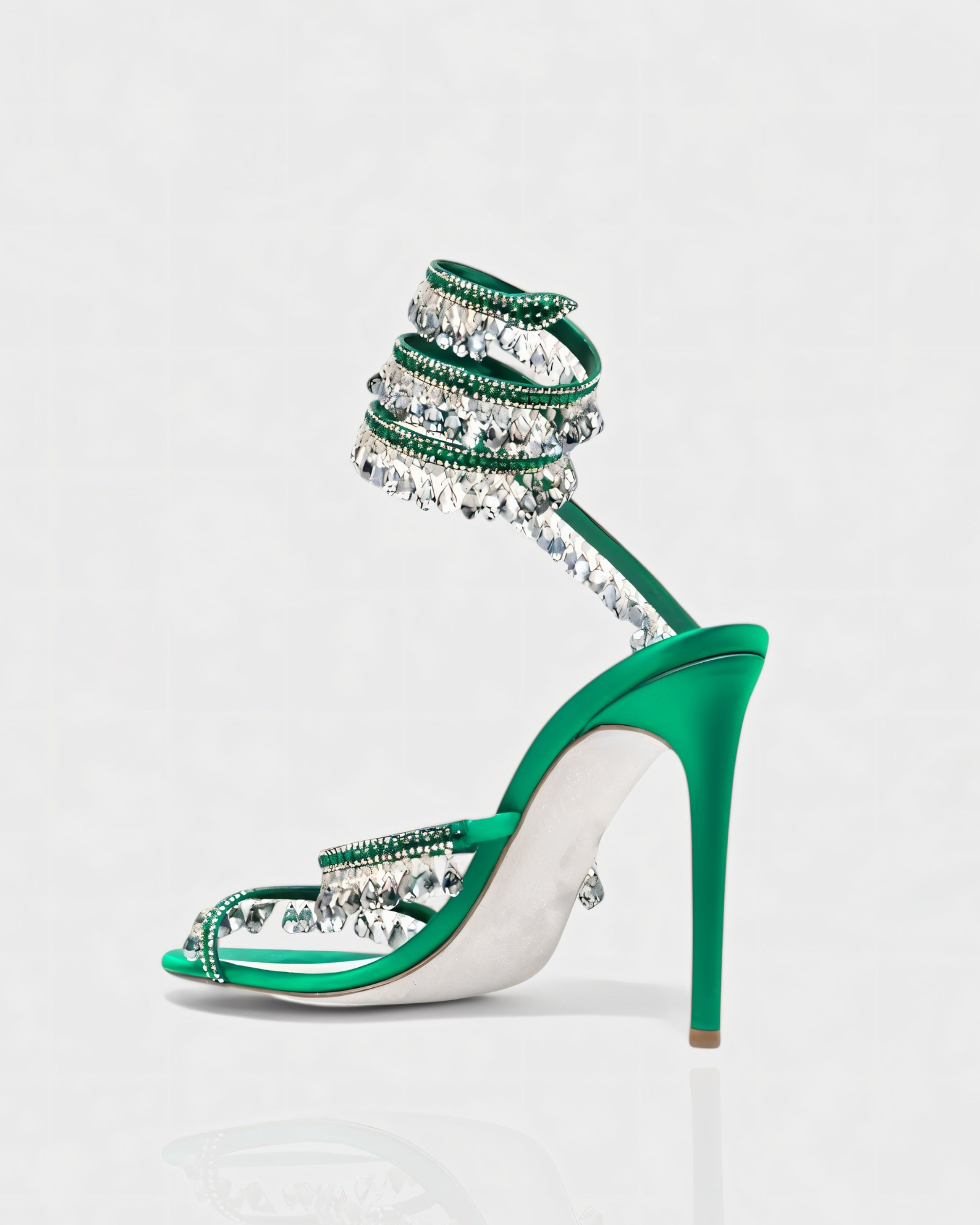 Elisa Diamond Fringe Snake Sandals In Green