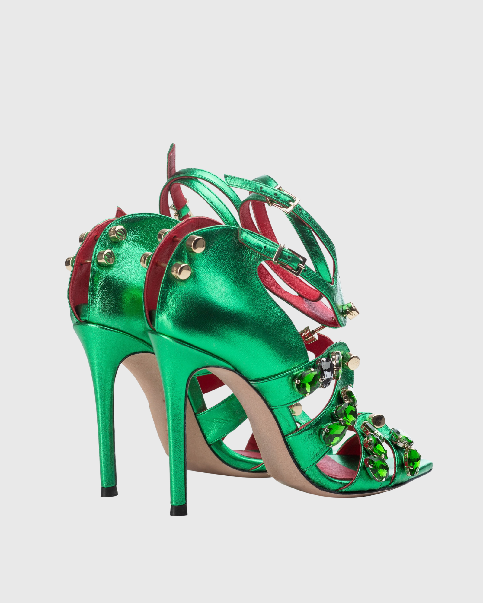 Lessie Gem Metallic Cage Sandals In Green