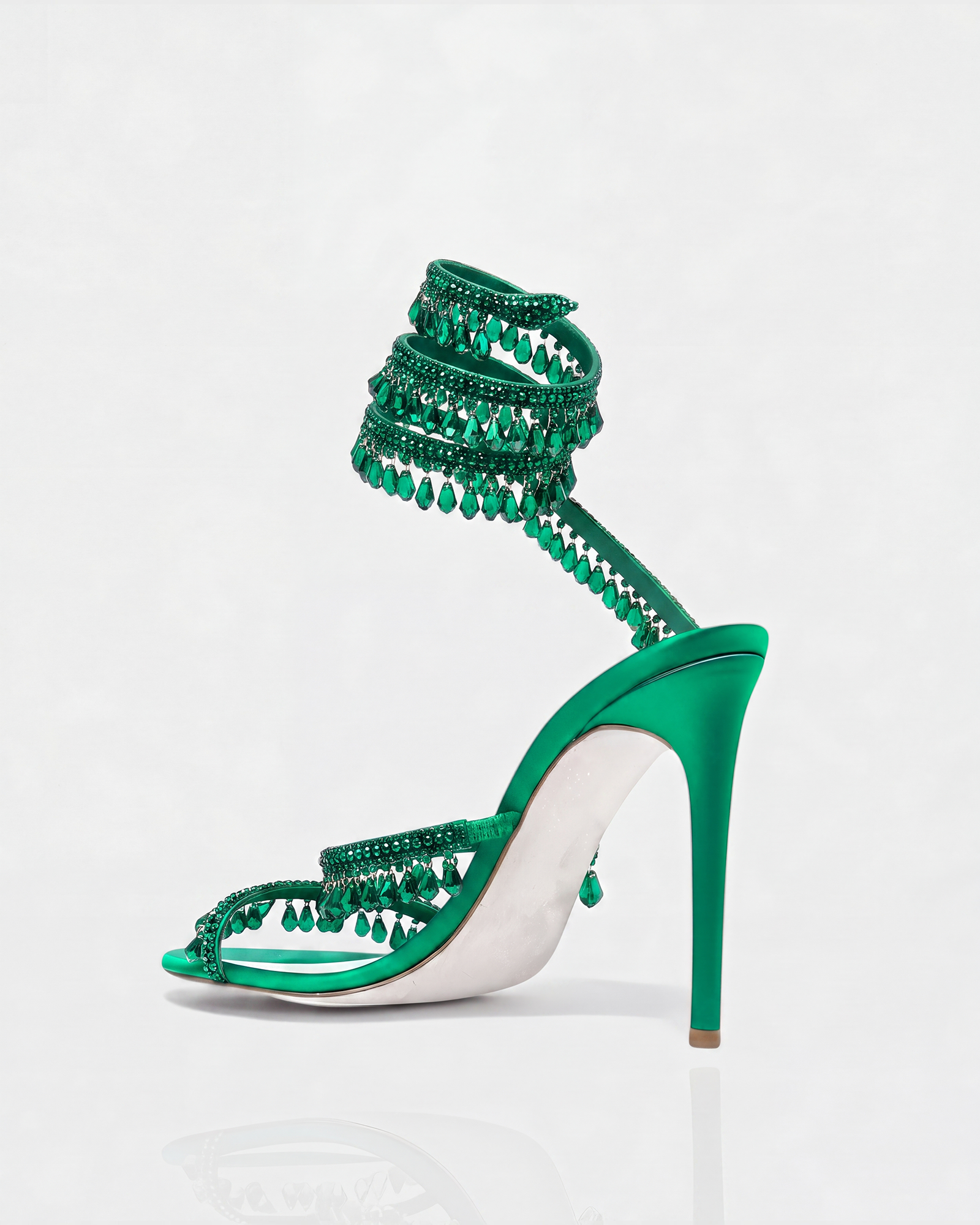 Elisa Diamond Fringe Snake Sandals In Green