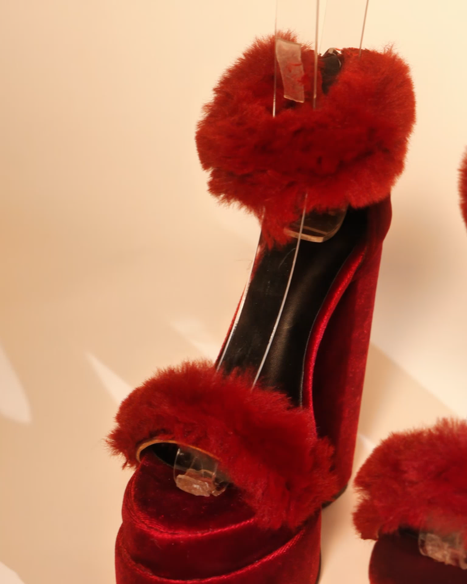 Indie Faux Fur Strap Platform Sandals In Red