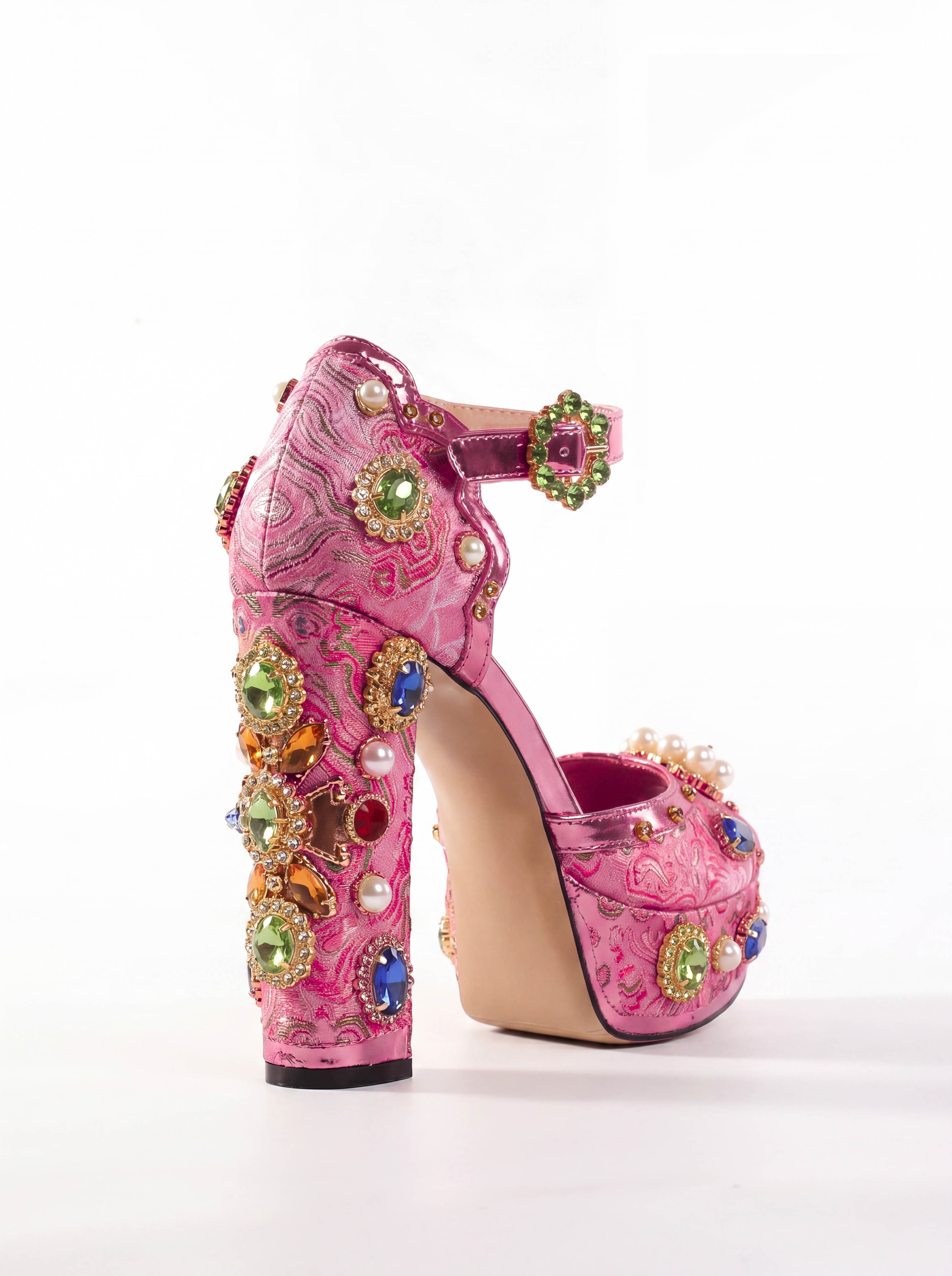 Valeria Gem Vintage Platform Sandals In Pink