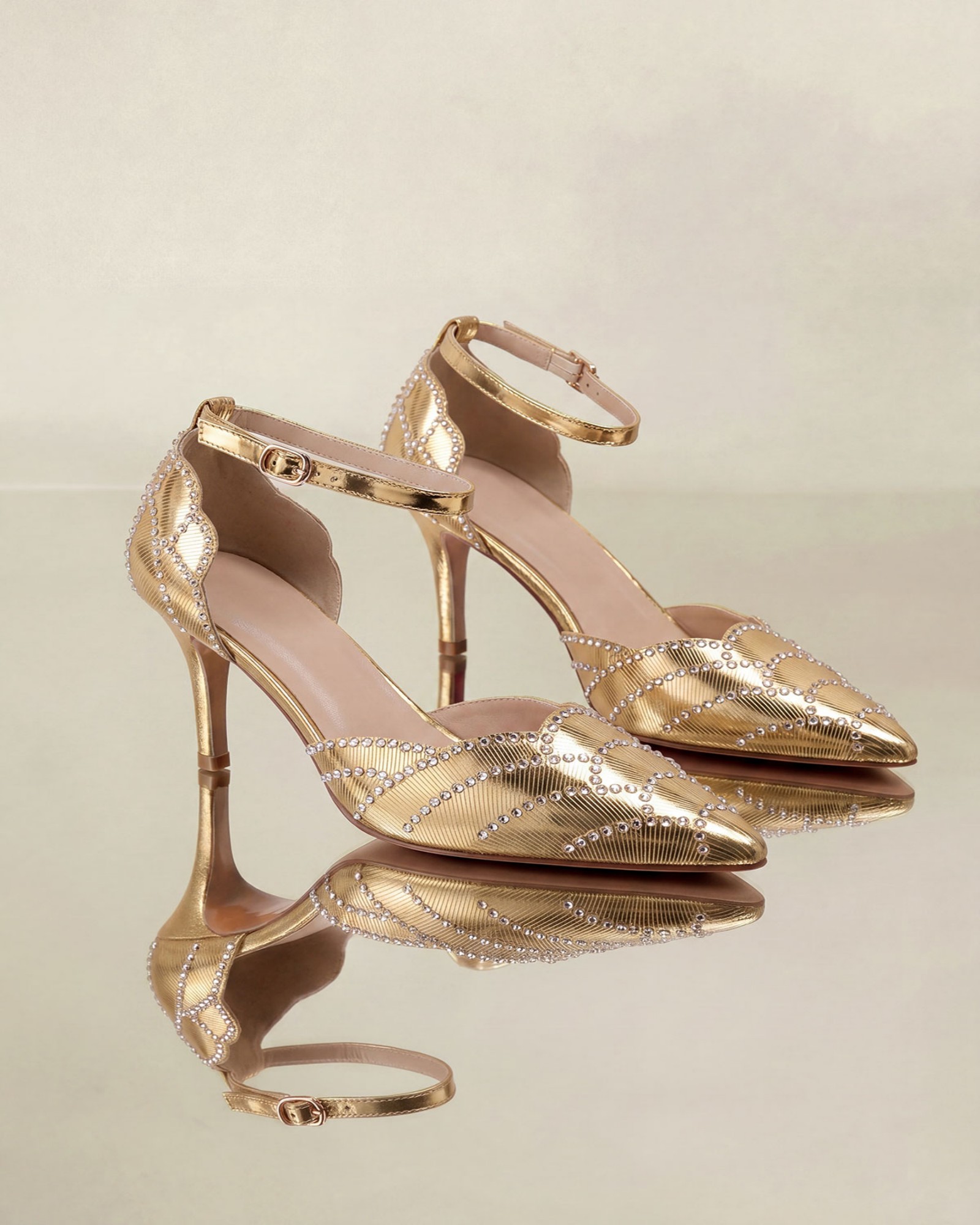 Karol Rhinestone Metallic Pumps In Gold