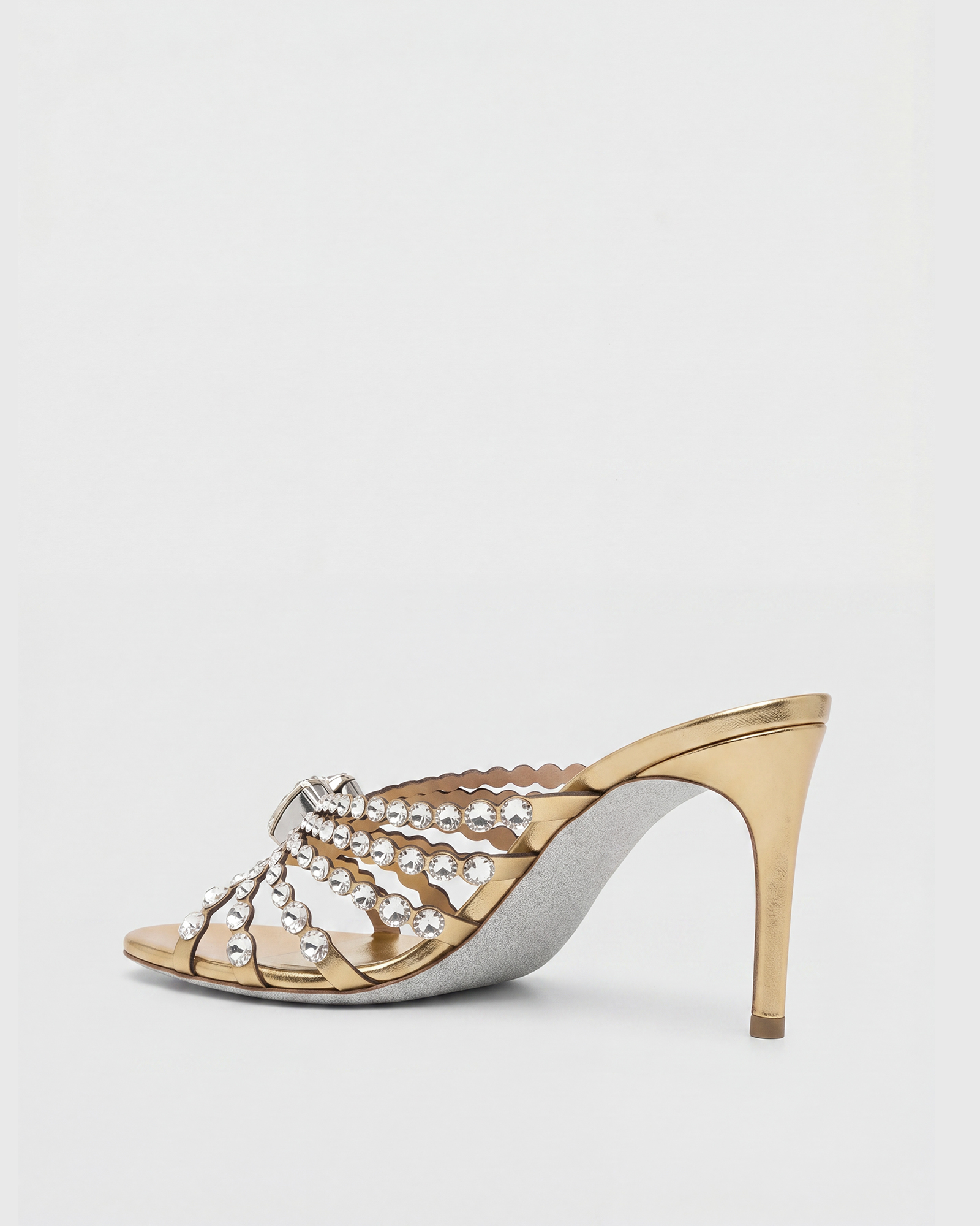 Ilary Rhinestone Cage Mules In Gold