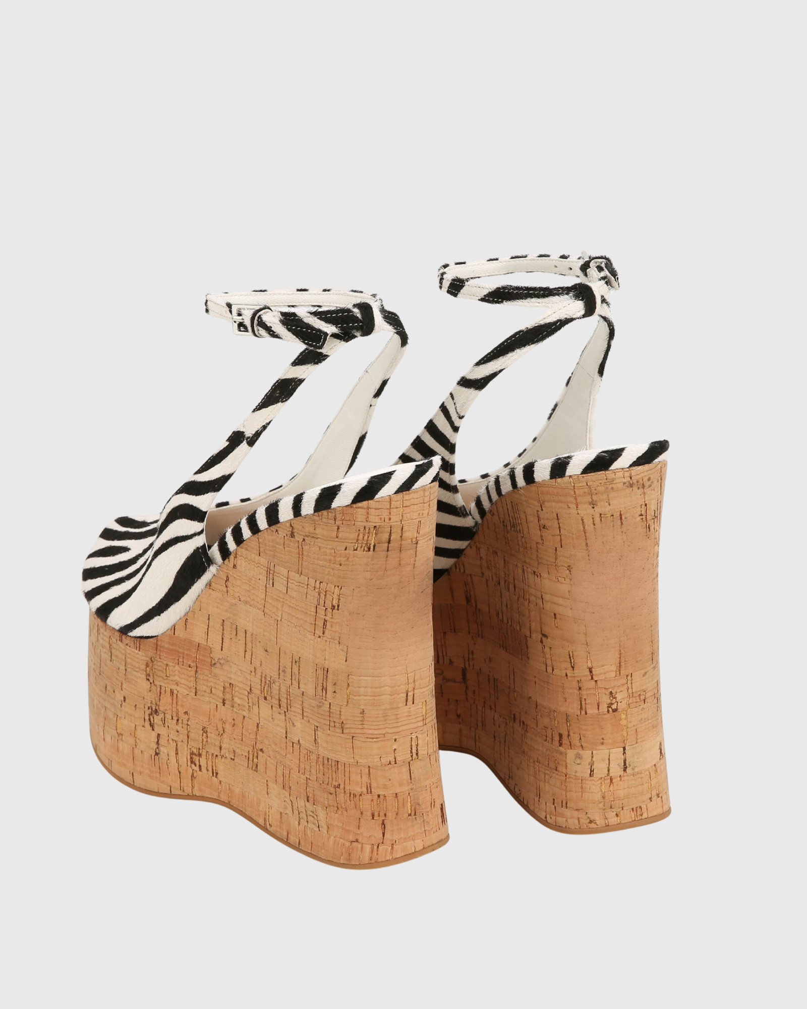 Isaura Zebra Print Cork Platform Wedge Heels