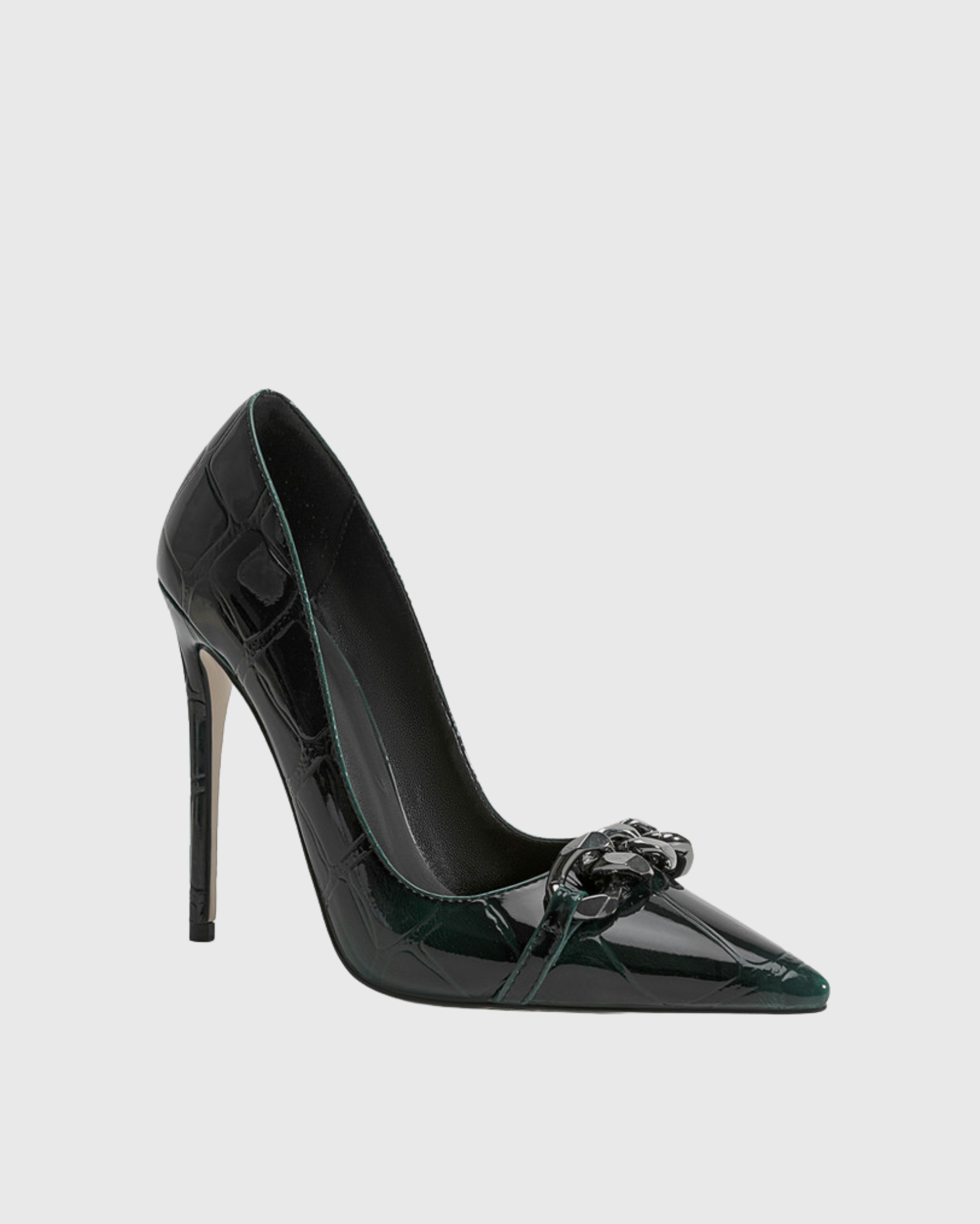 Eliza Metal Chain Croc Embossed Pumps In Emerald