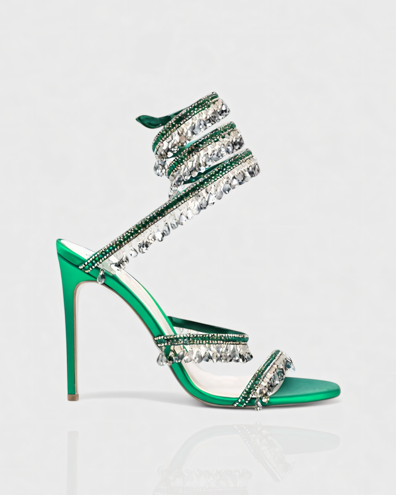 Elisa Diamond Fringe Snake Sandals In Green