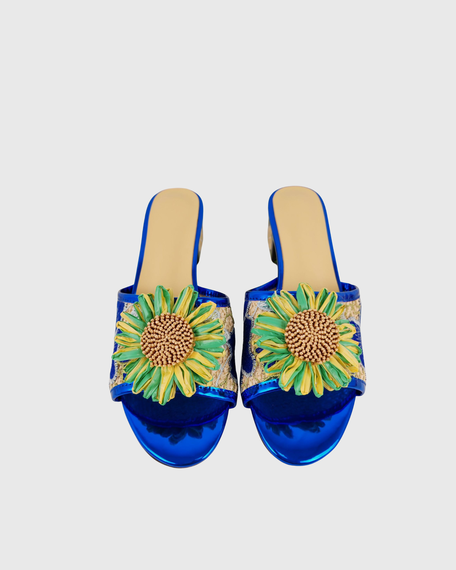 Virelle Embroidered Flower Mules In Midnight Blue 