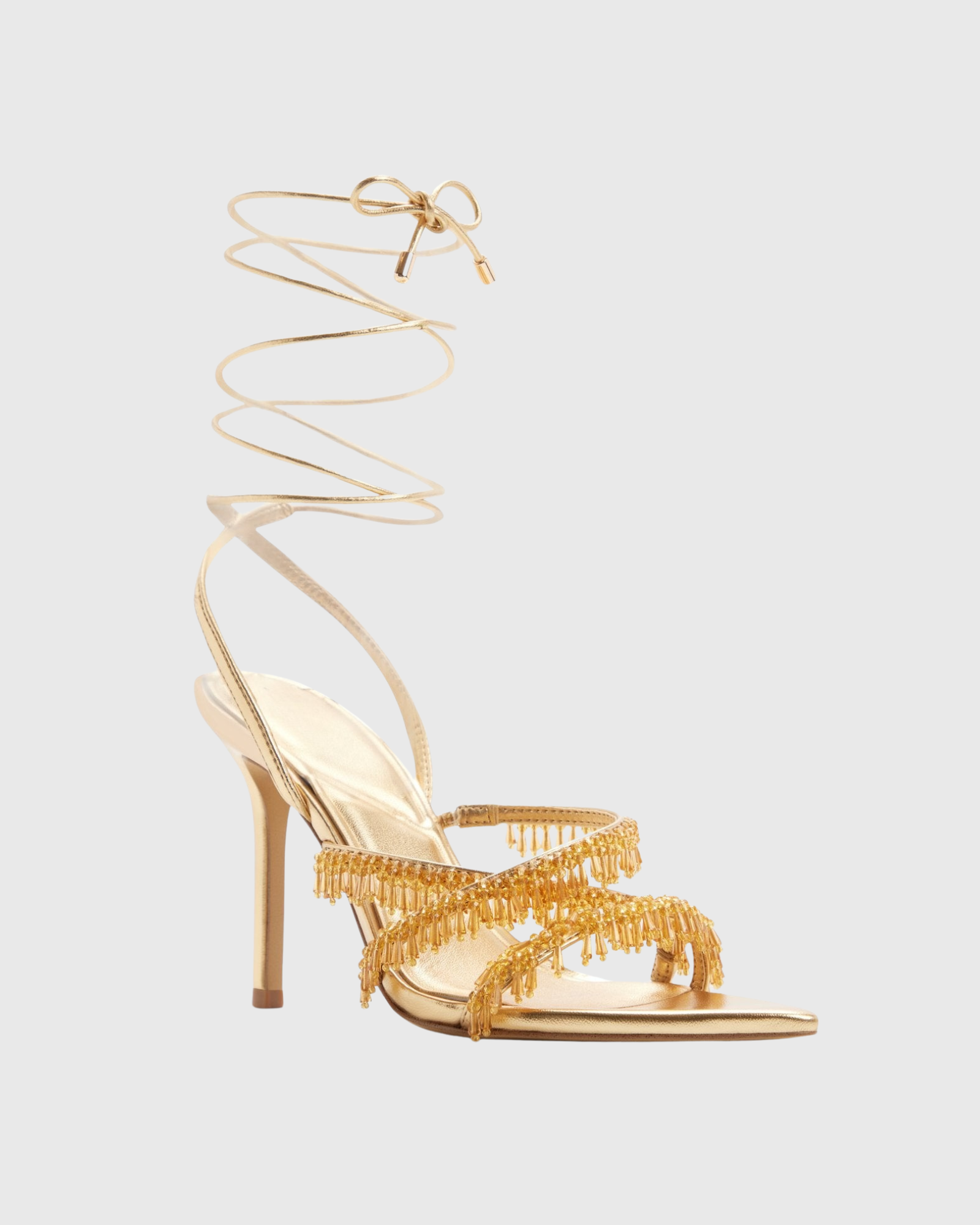 Jorun Fringe Rhinestone Lace Up Sandals In Gold