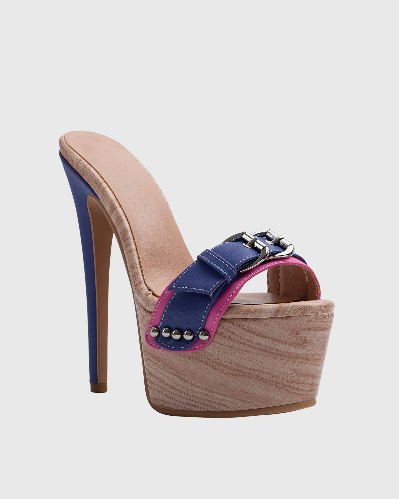 Lesley Buckle Woodgrain Platform Mules