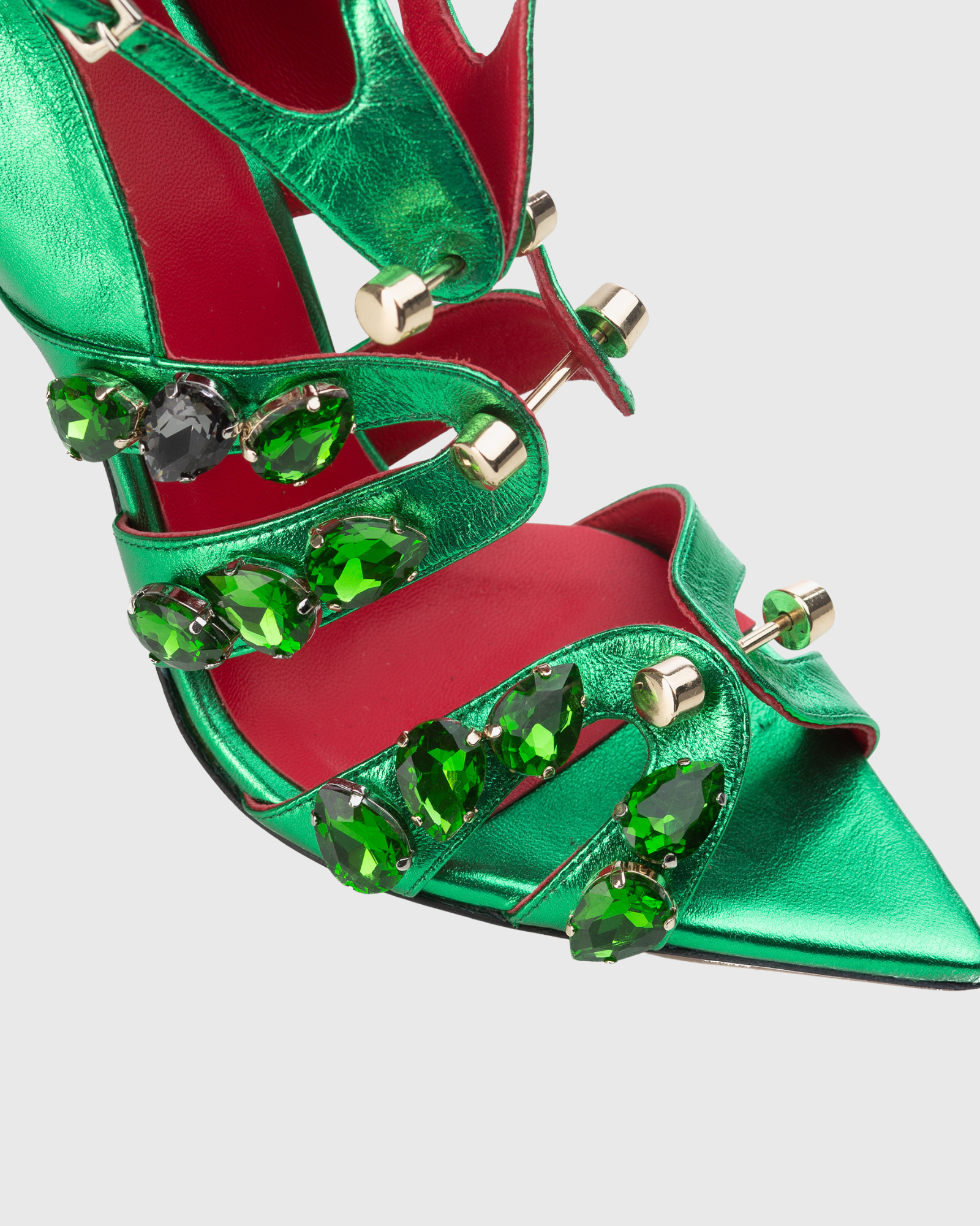 Lessie Gem Metallic Cage Sandals In Green