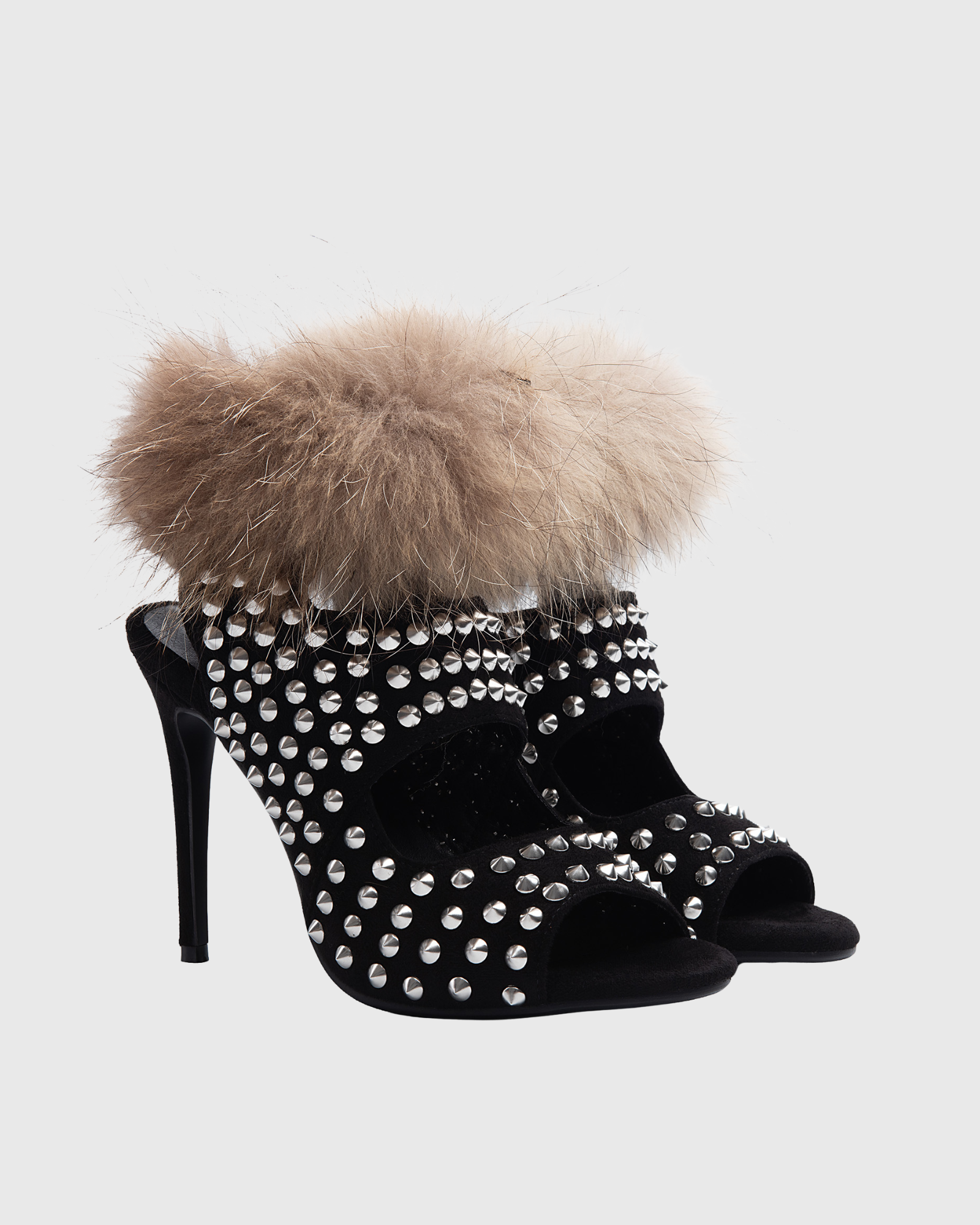 Macie Rivet Faux Fur Strap Sandals