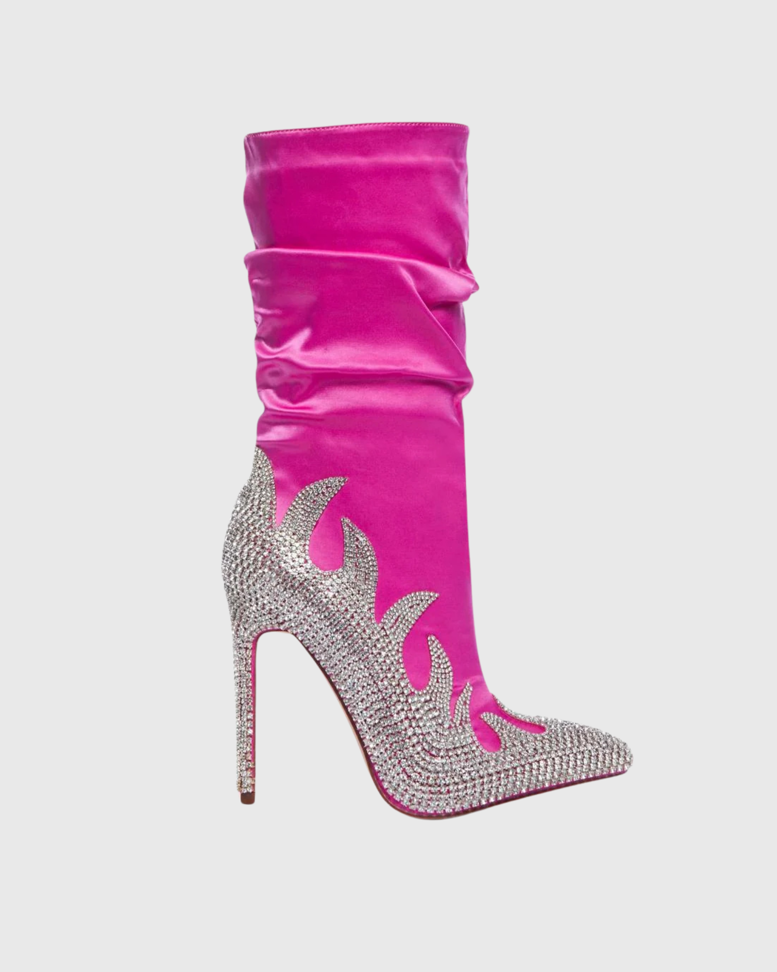 Adanna Satin Rhinestone Mid Calf Boots In Pink