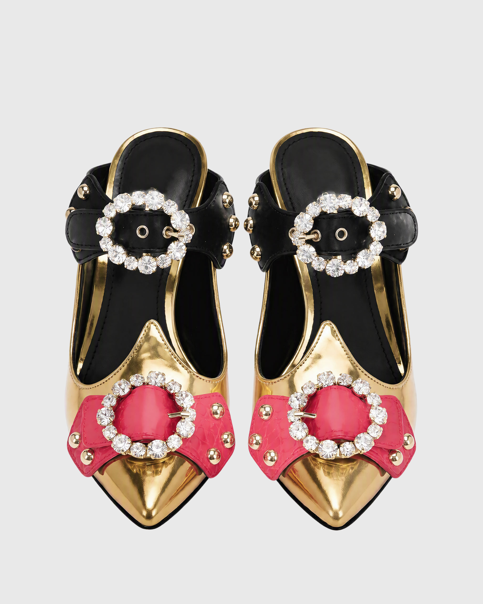 Melody Buckle Mules In Gold