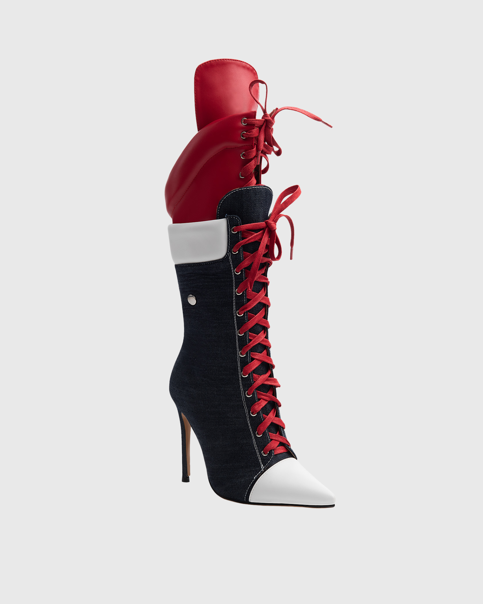 Natale Double Deck Lace Up Boots In Black&Red