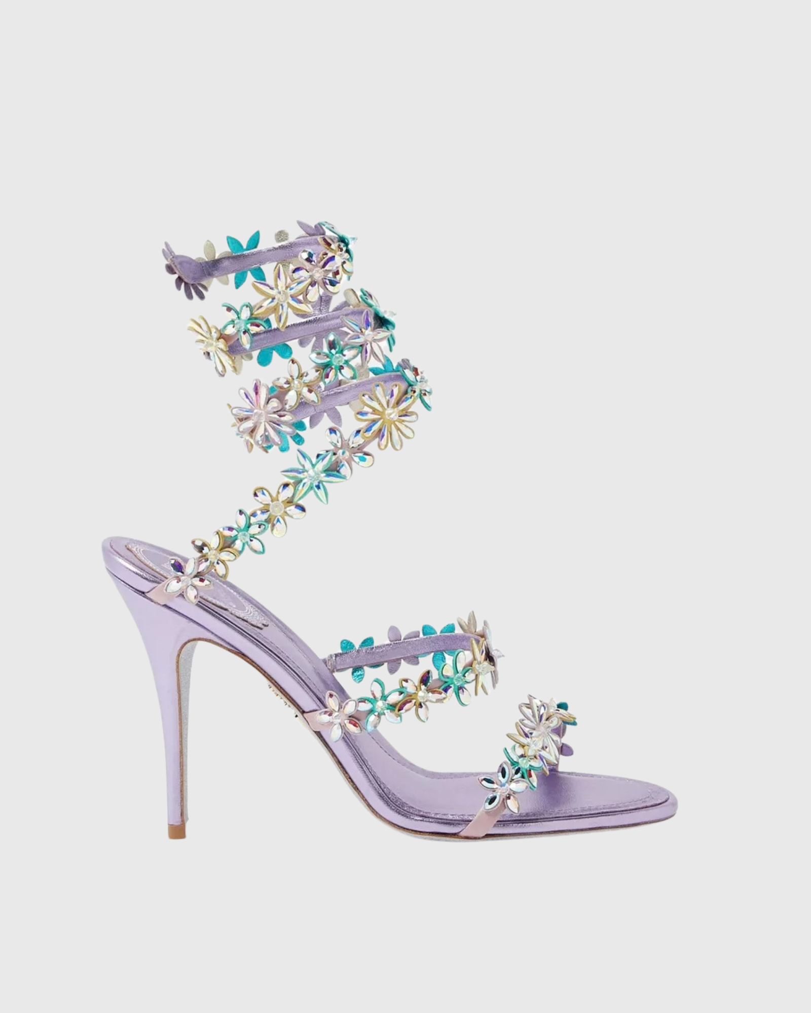 Elisa Rhinestone Flower Snake Sandals In Violet