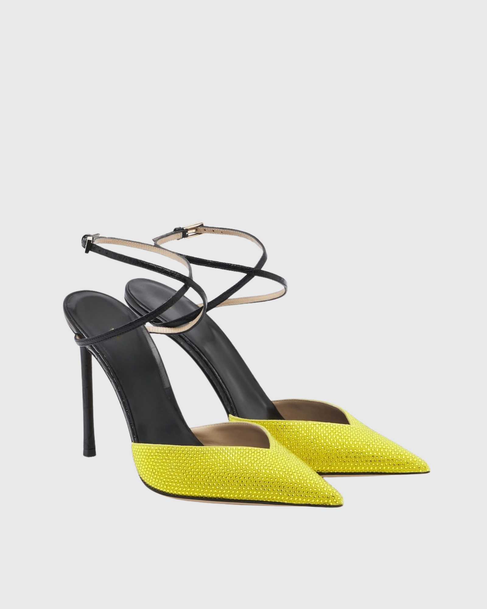 Violet Rhinestone Cross Strap Pumps In Yellow