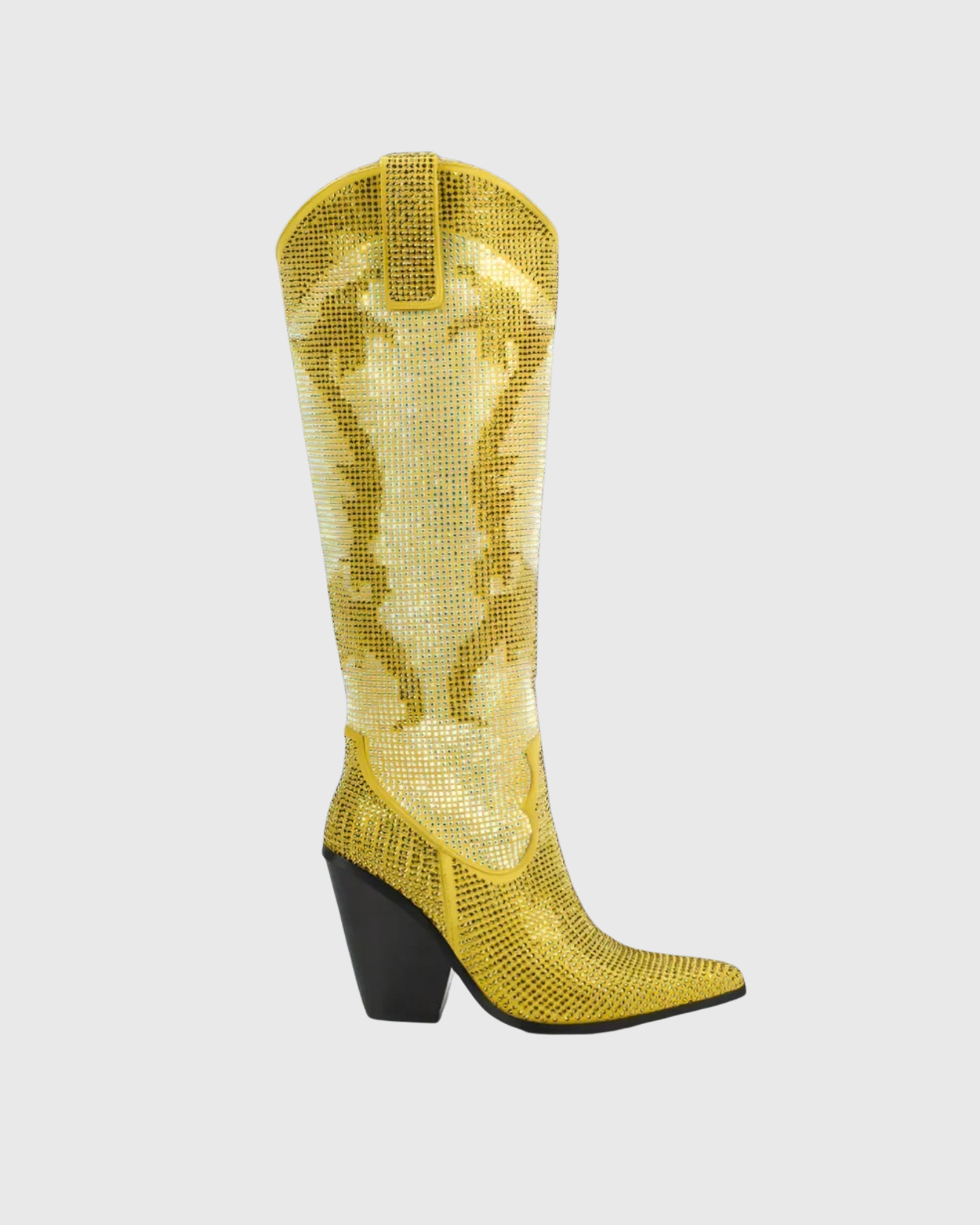 Geger Rhinestone Knee High Cowboy Boots In Gold