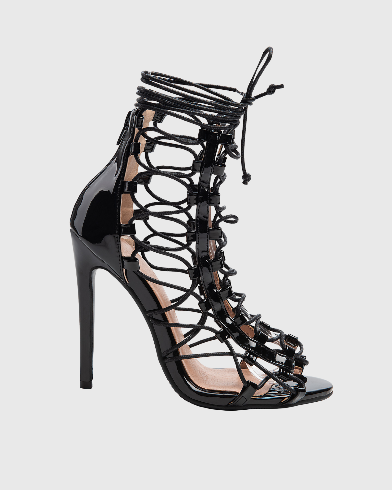 Naja Lace Up Cage High Sandals In Black