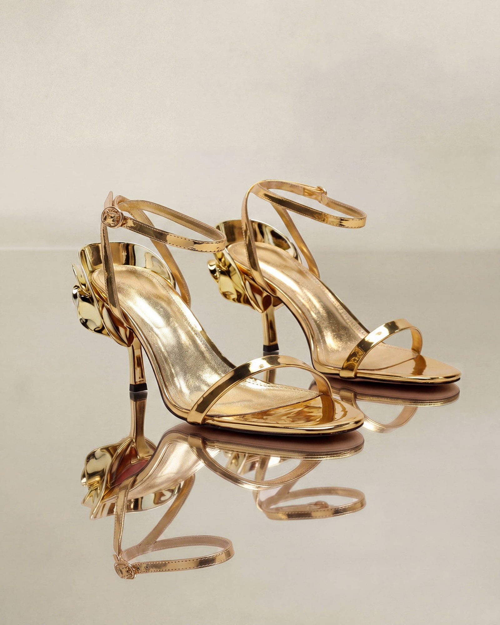 Kaija Metallic Sculptural Rose Heels In Gold