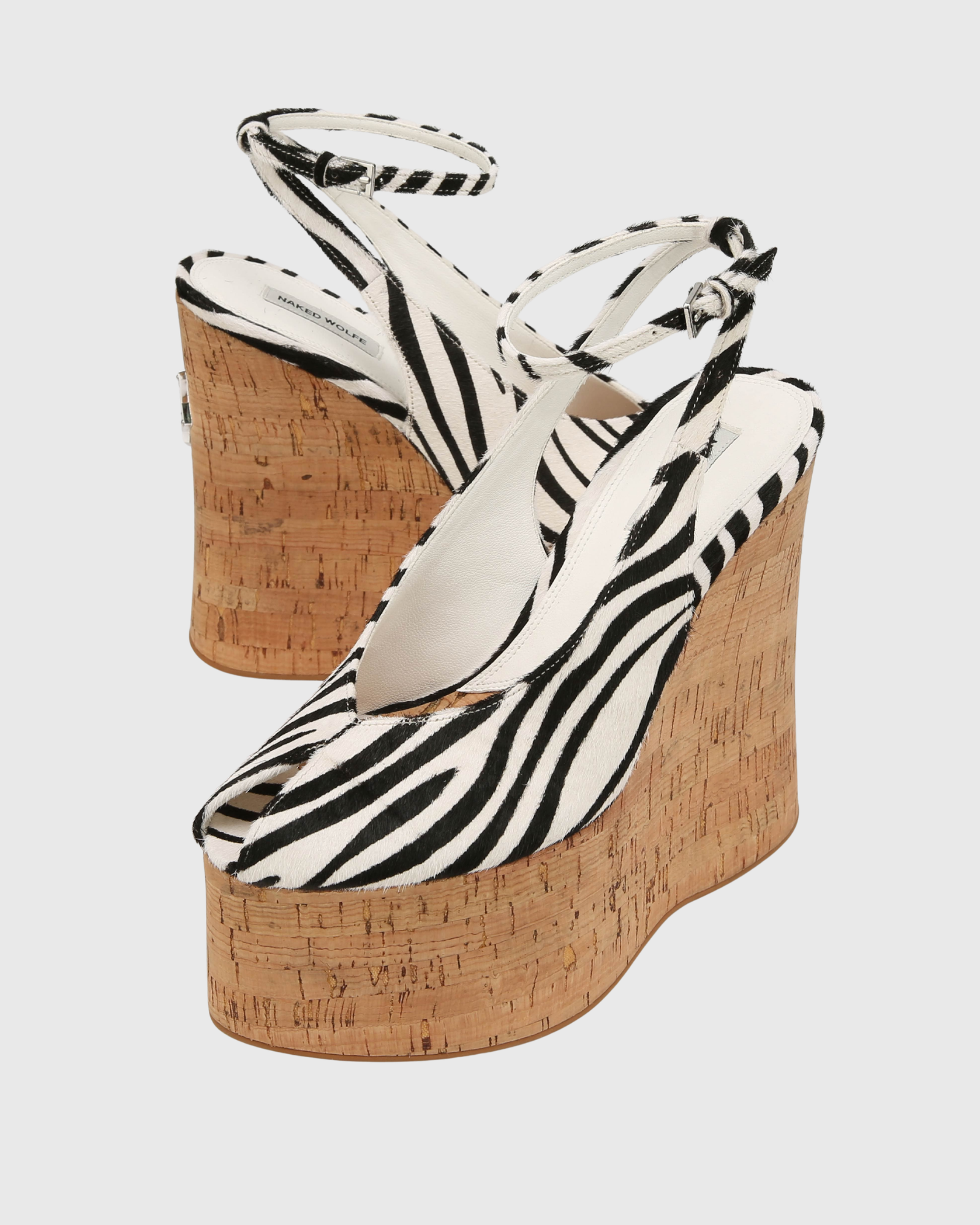 Isaura Zebra Print Cork Platform Wedge Heels