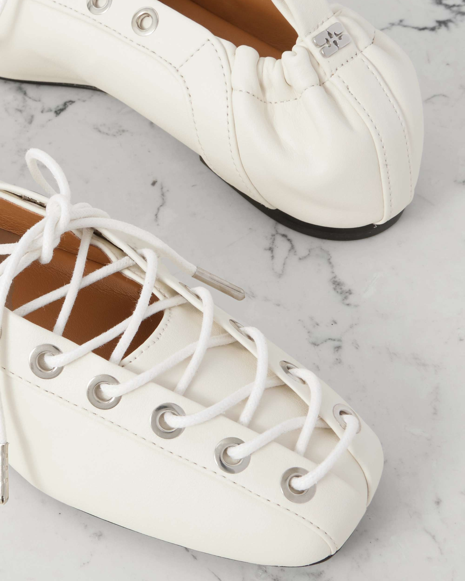 Jutta Lace Up Ballet Flats In White