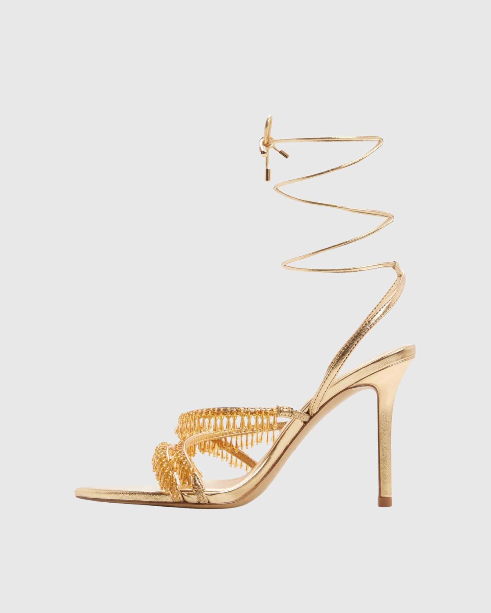 Jorun Fringe Rhinestone Lace Up Sandals In Gold