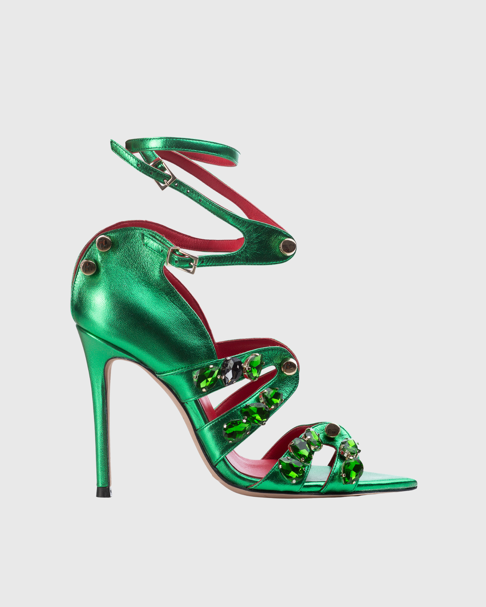 Lessie Gem Metallic Cage Sandals In Green