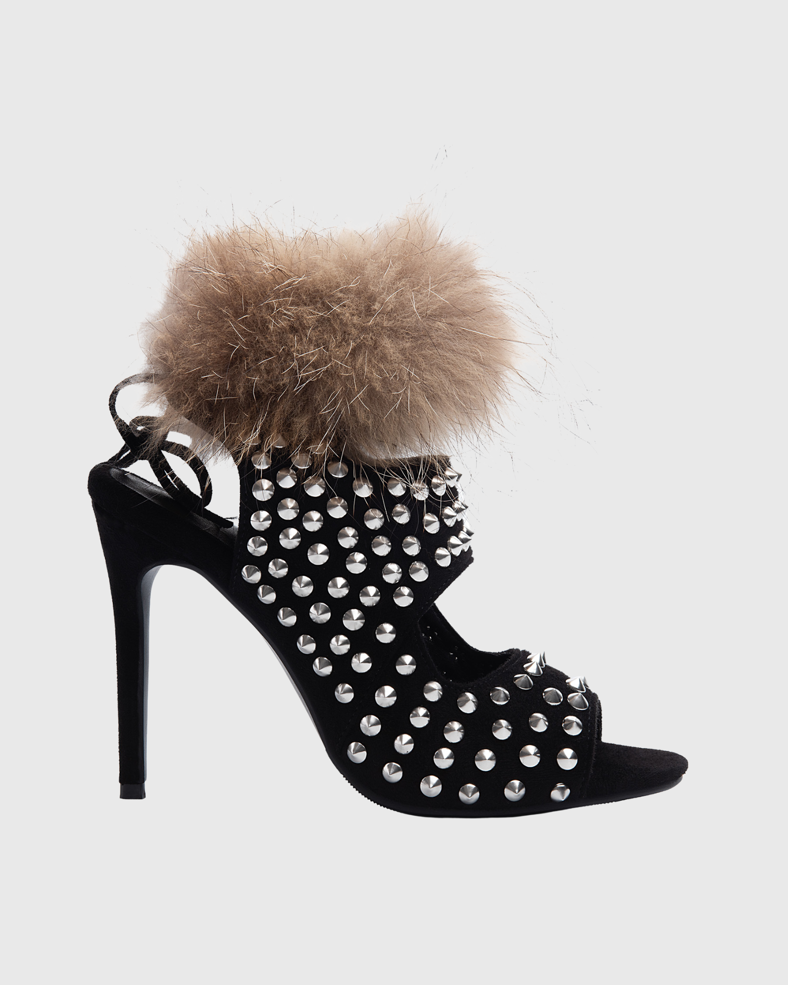 Macie Rivet Faux Fur Strap Sandals