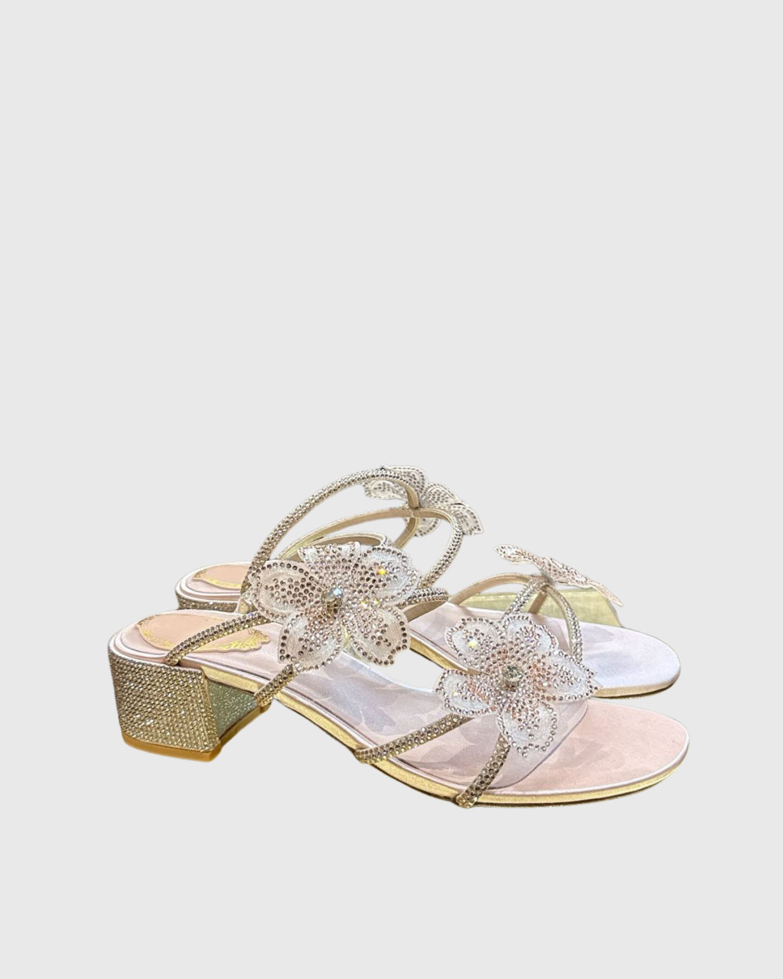 Maie Rhinestone Flower Strap Sandals In Nude