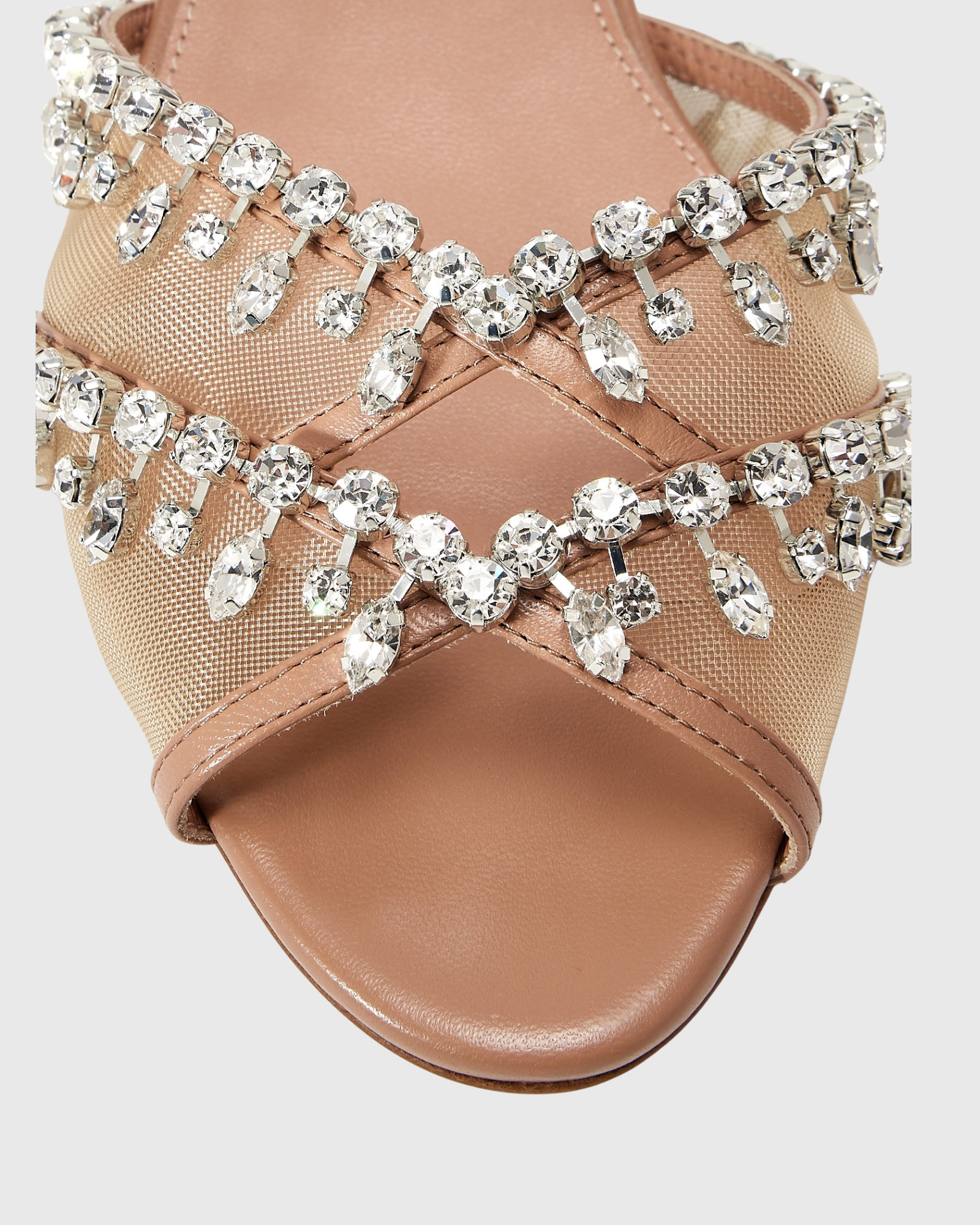 Mzia Rhinestone Mesh Mules In Beige