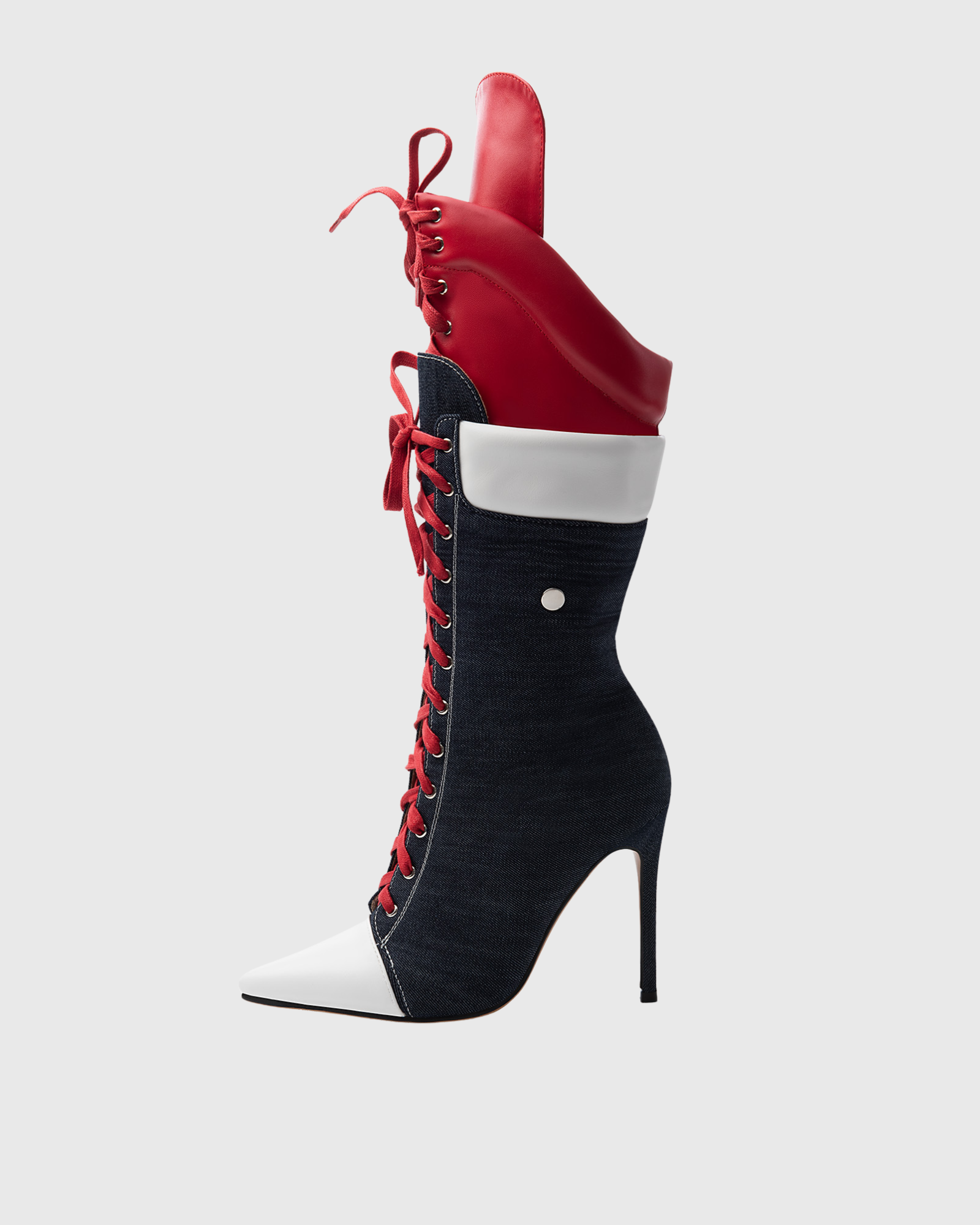 Natale Double Deck Lace Up Boots In Black&Red