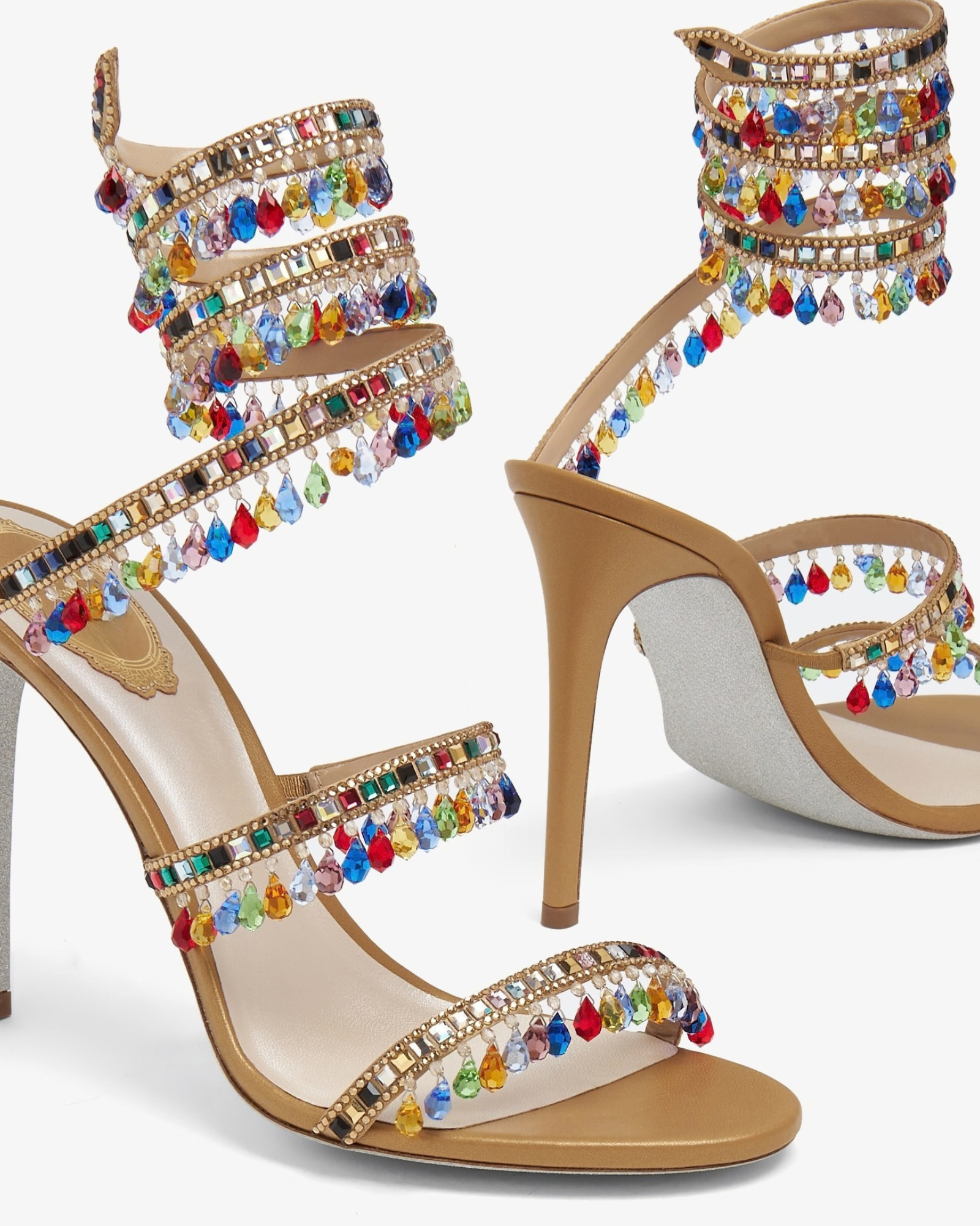 Elisa Diamond Fringe Snake Sandals In Mocha