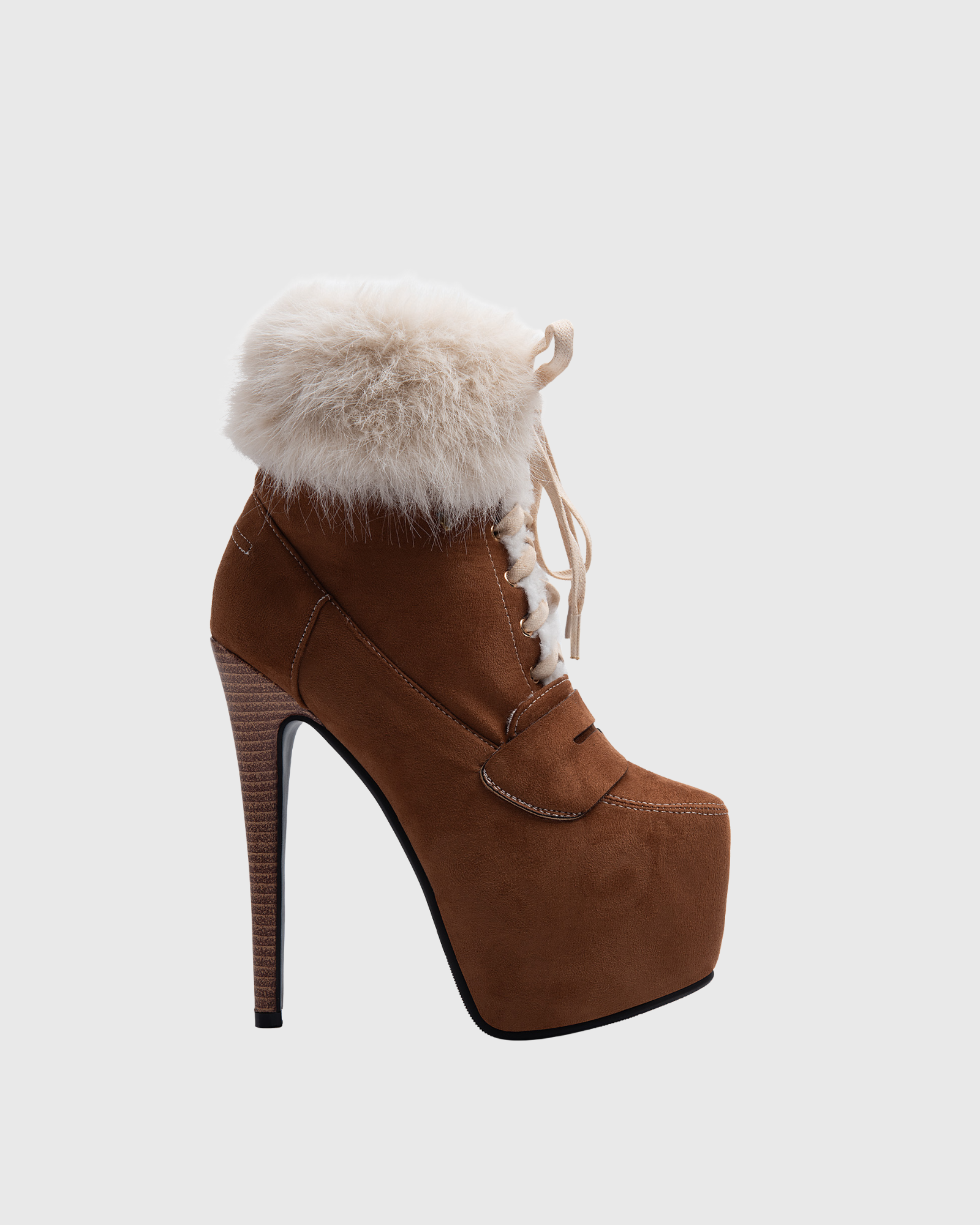 Stella Faux Fur Platform Ankle Boots In Camel