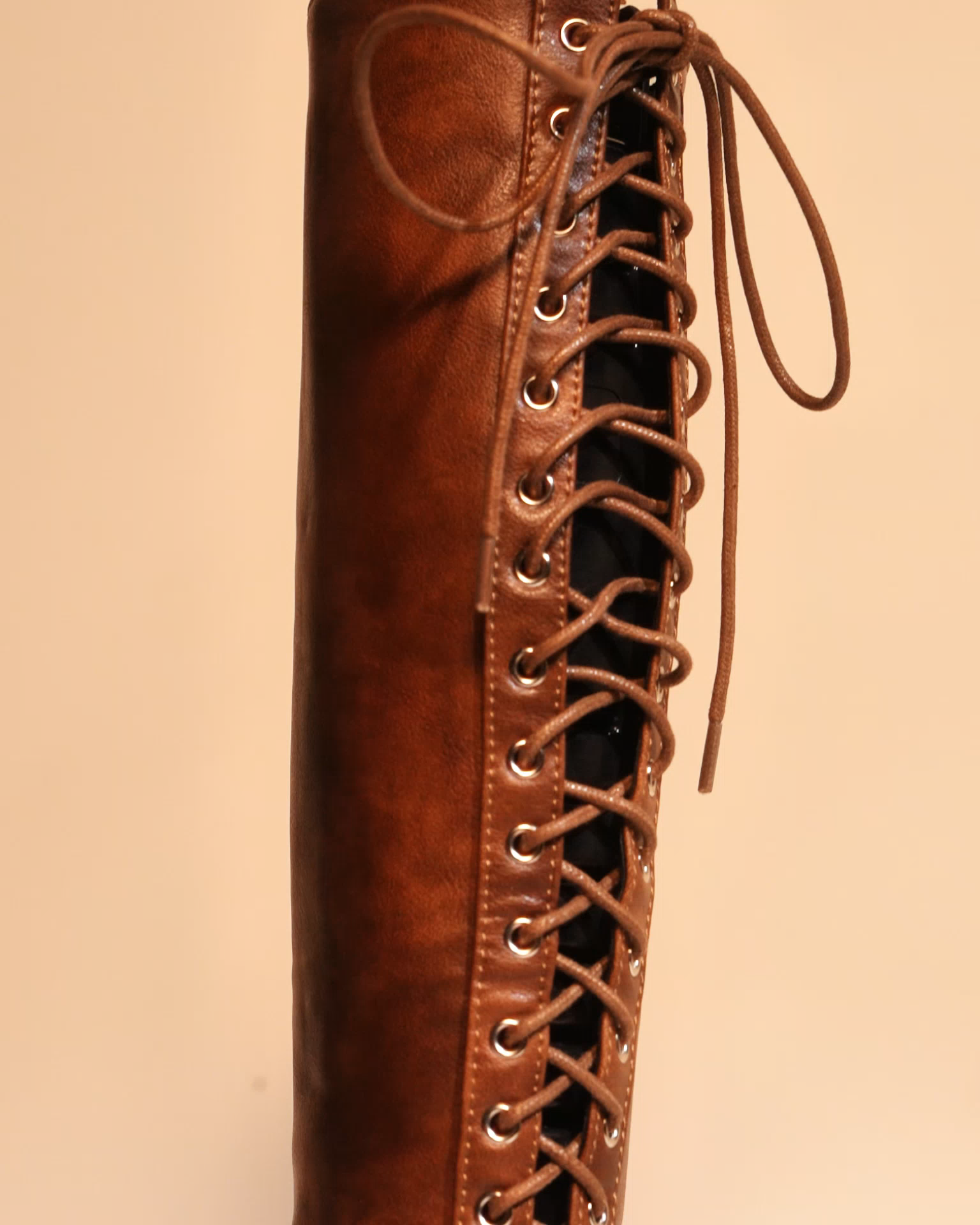 Agnola Lace Up Leather Knee High Boots In Brown