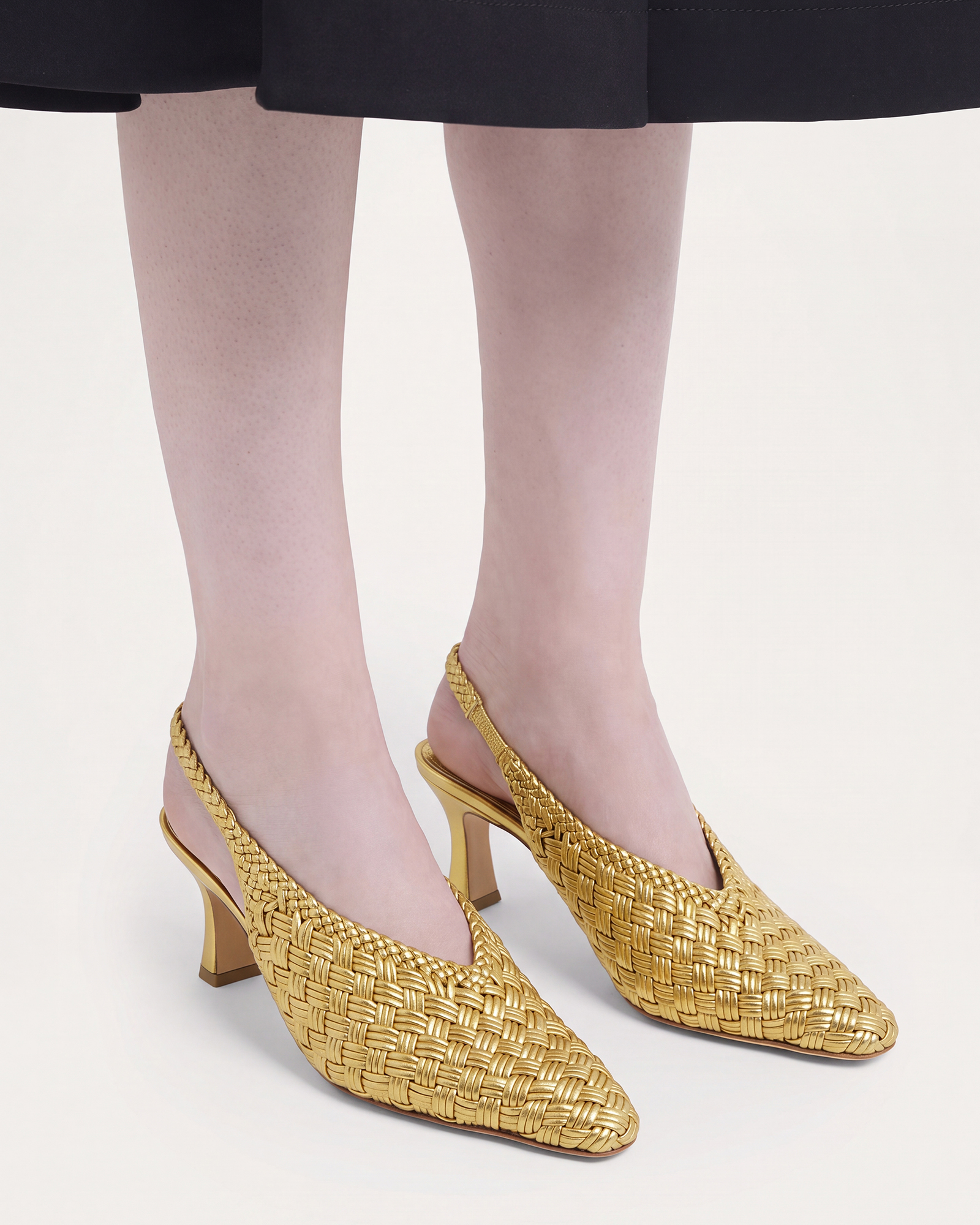 Loida Woven Slingback Pumps In Gold
