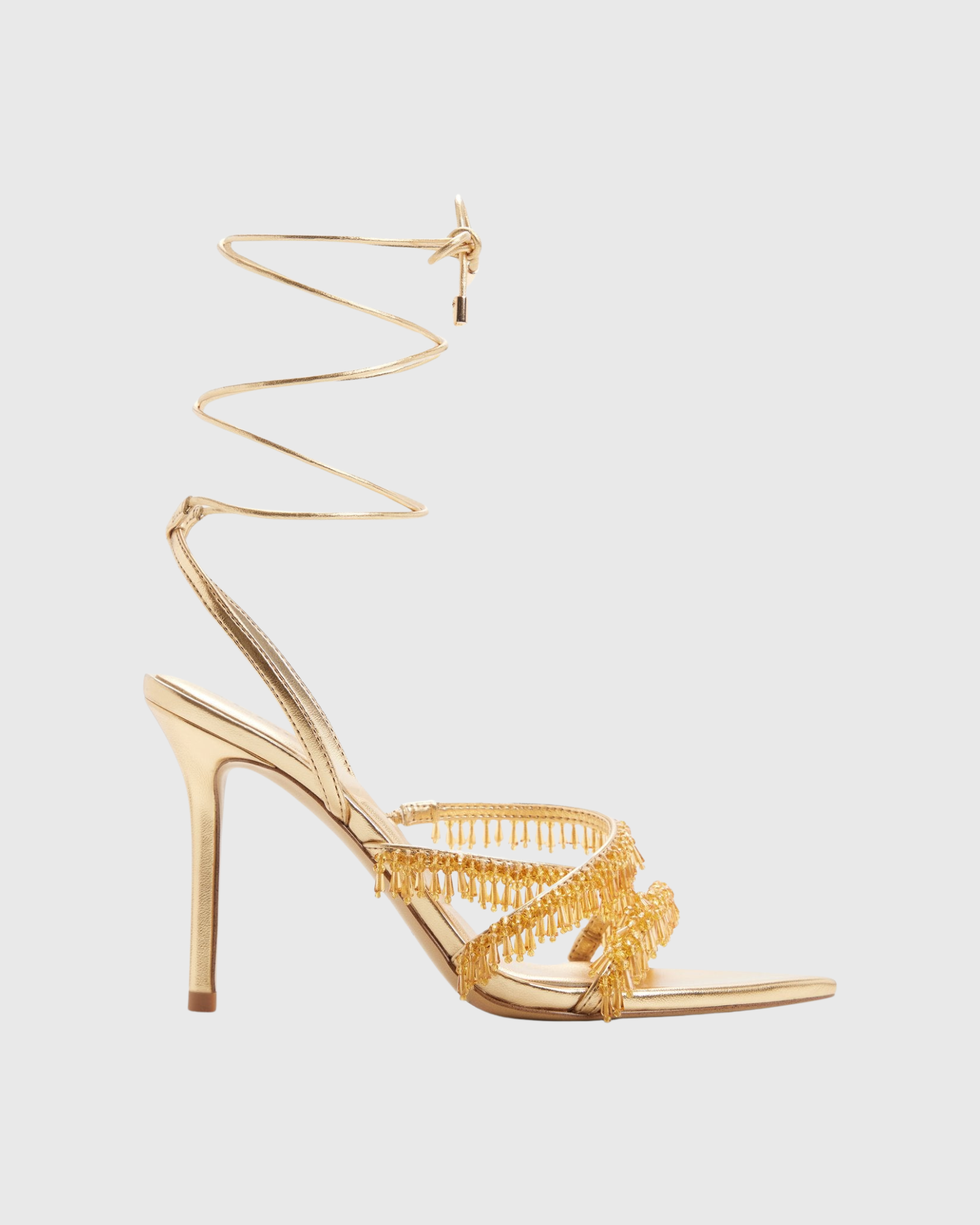 Jorun Fringe Rhinestone Lace Up Sandals In Gold